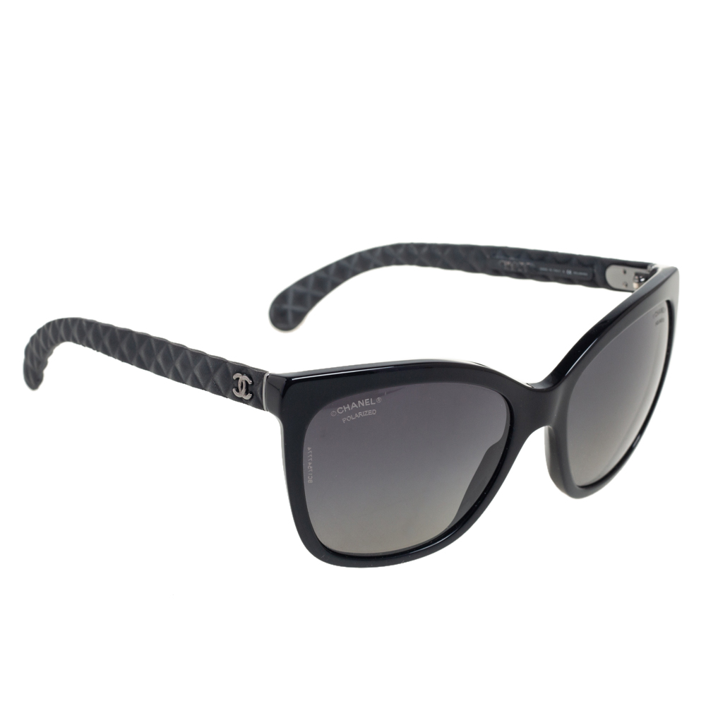Chanel Black Acetate Quilted CC Logo Polarized Sunglasses female