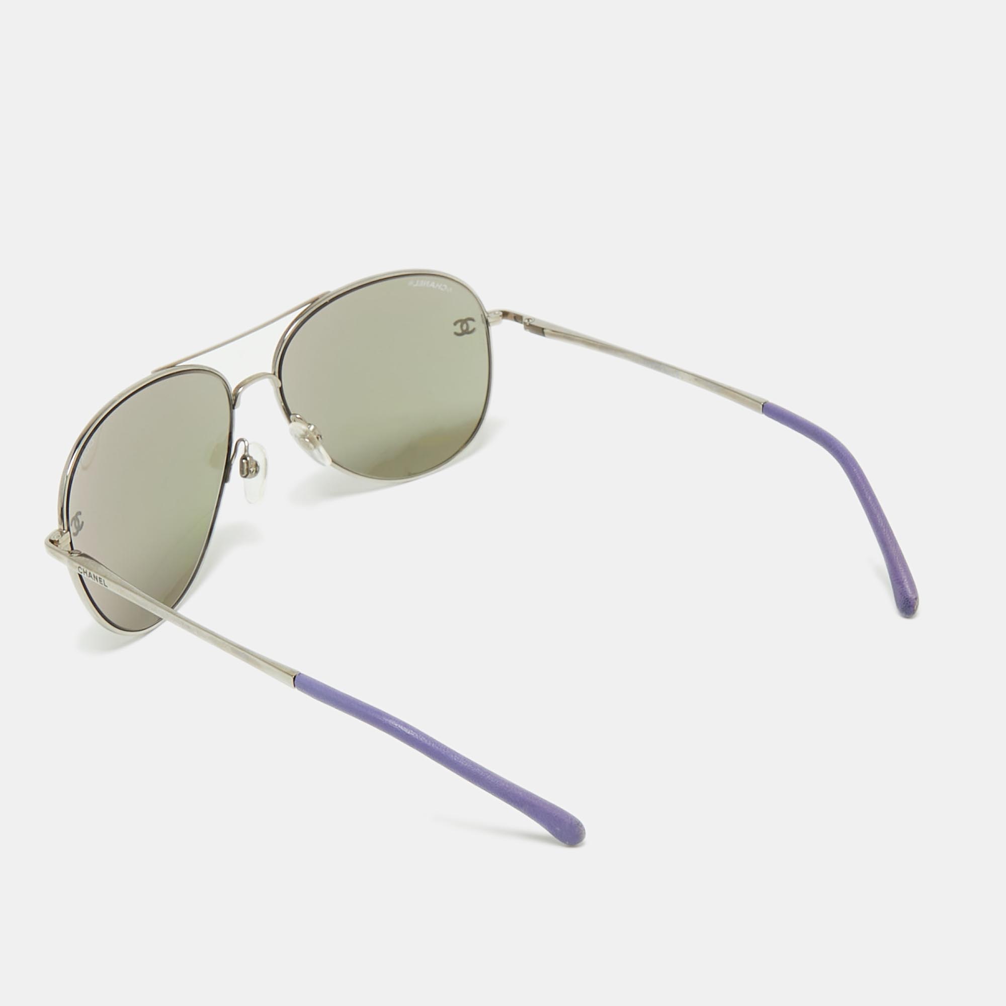 

Chanel Purple/Silver Tone 4189TQ Mirrored Aviator Sunglasses