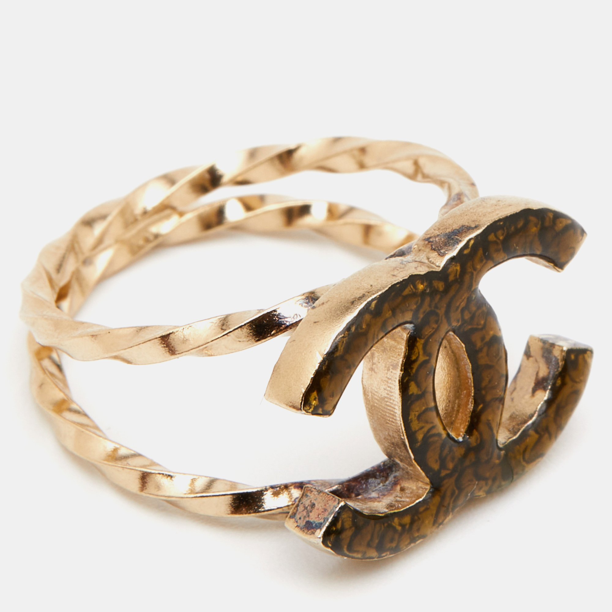 Chanel CC Resin Gold Tone Ring Size 53