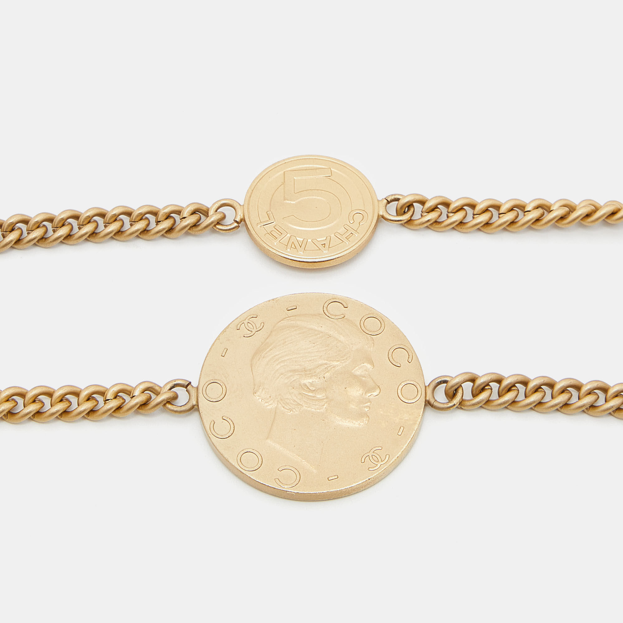 Chanel Gold Tone CC Coin Chain Long Necklace