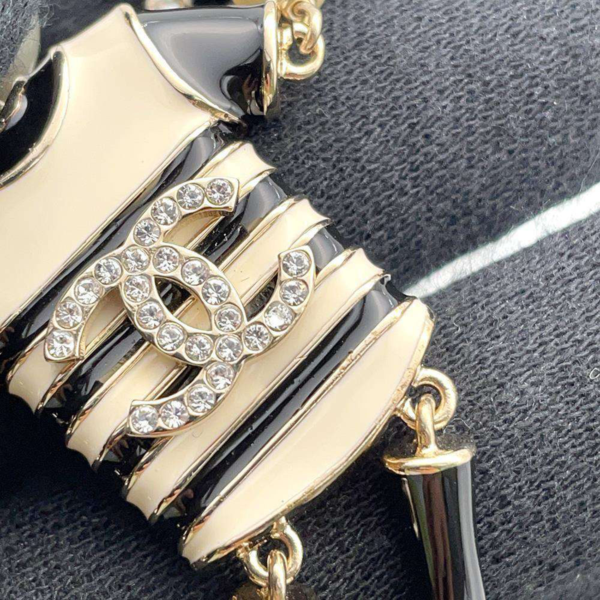 CHANEL DollBag Charm Necklace Gold/Black/White A58714 Faux Pearl  Rhinestone Metal
