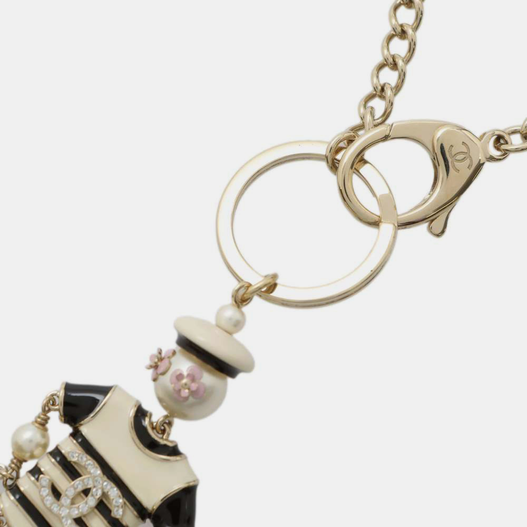 CHANEL DollBag Charm Necklace Gold/Black/White A58714 Faux Pearl  Rhinestone Metal
