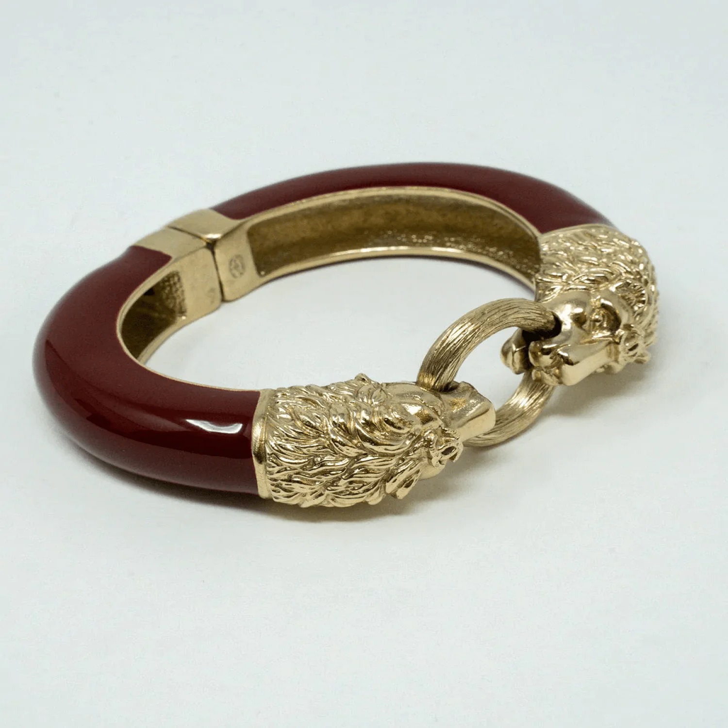 Chanel Burgundy Leo Lion Enamel Gold Metal Cuff Bracelet 16