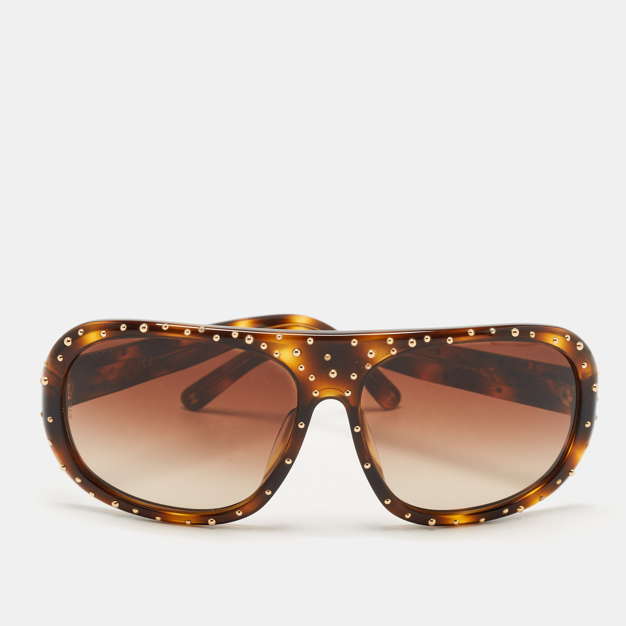 Chanel Brown Gradient 5135 CC Studded Aviator Sunglasses