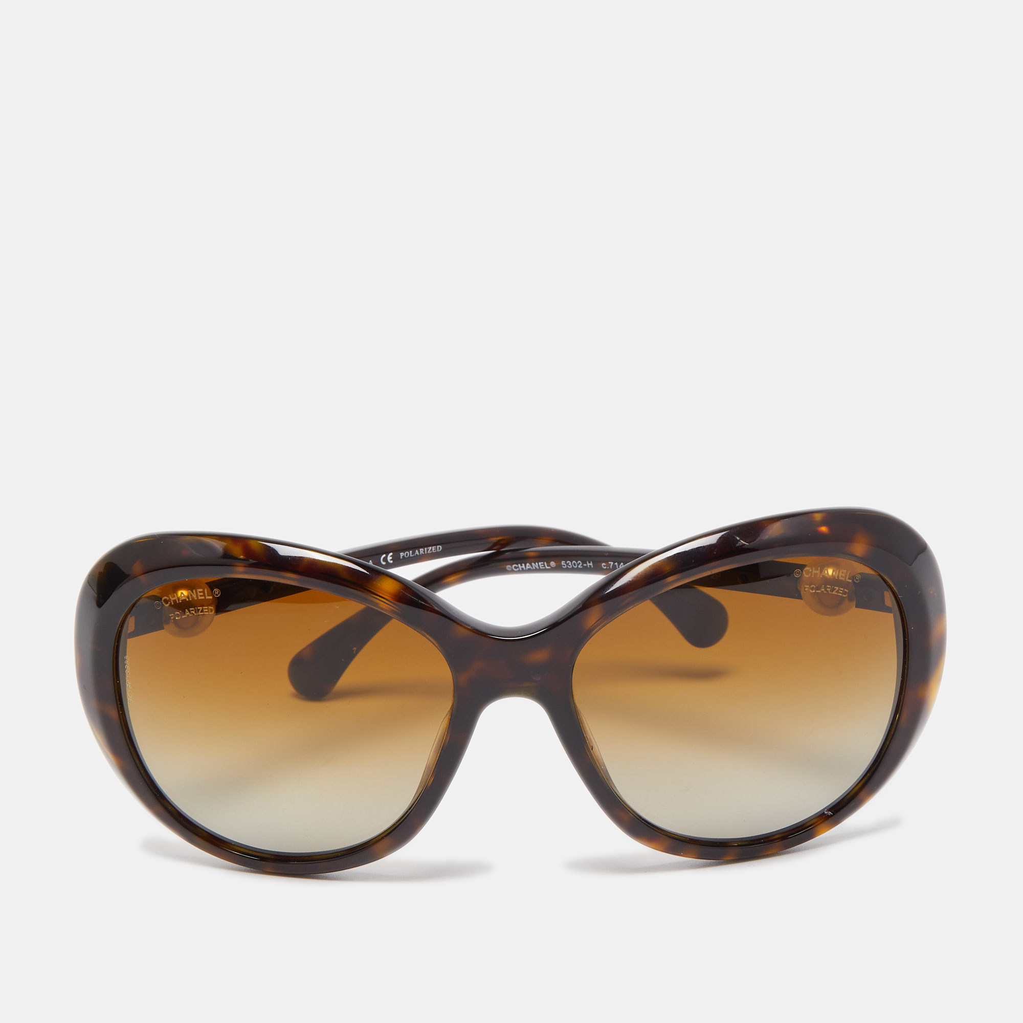 Chanel Brown Tortoise  5302-H CC Pearl Oversized Sunglasses