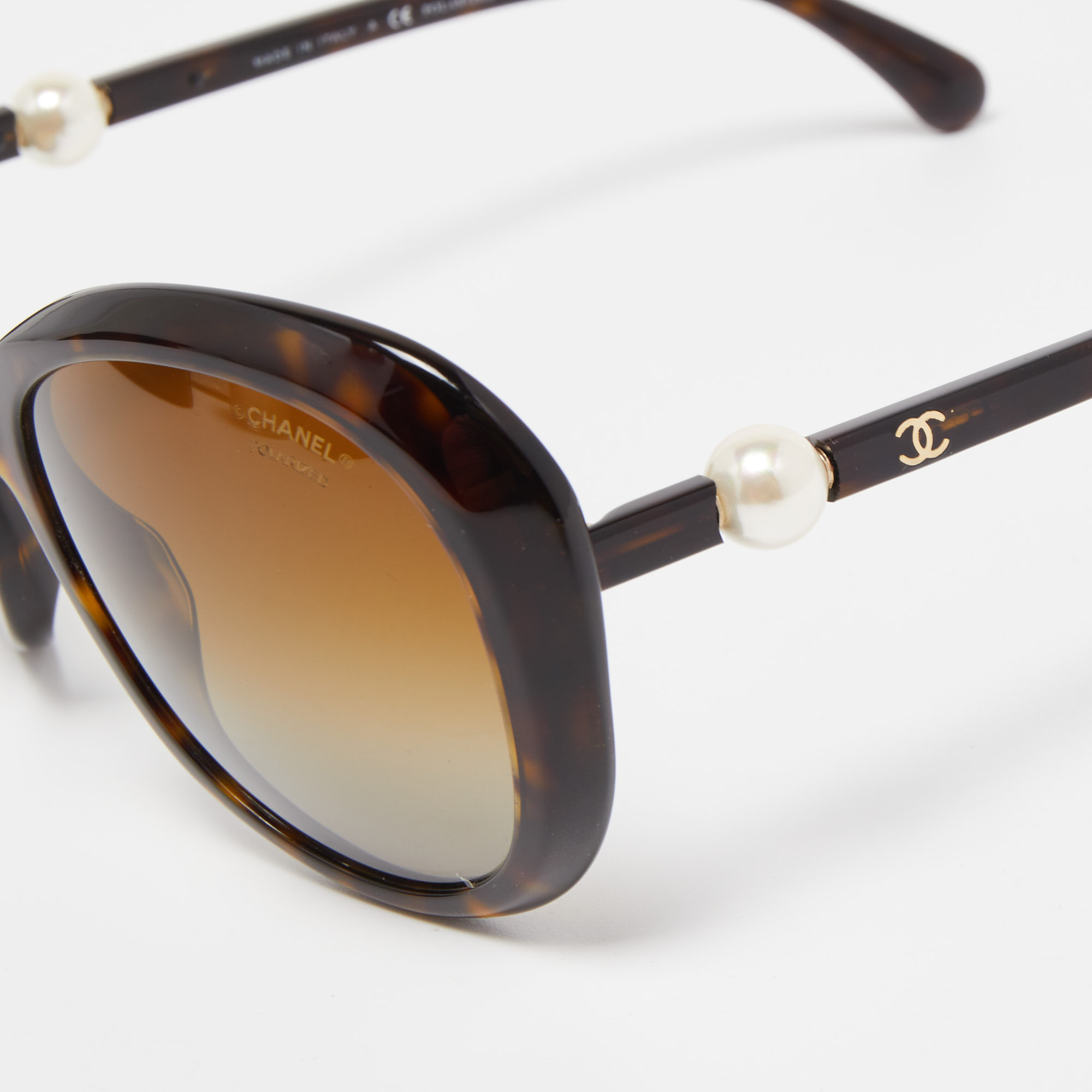 Chanel Brown Tortoise  5302-H CC Pearl Oversized Sunglasses