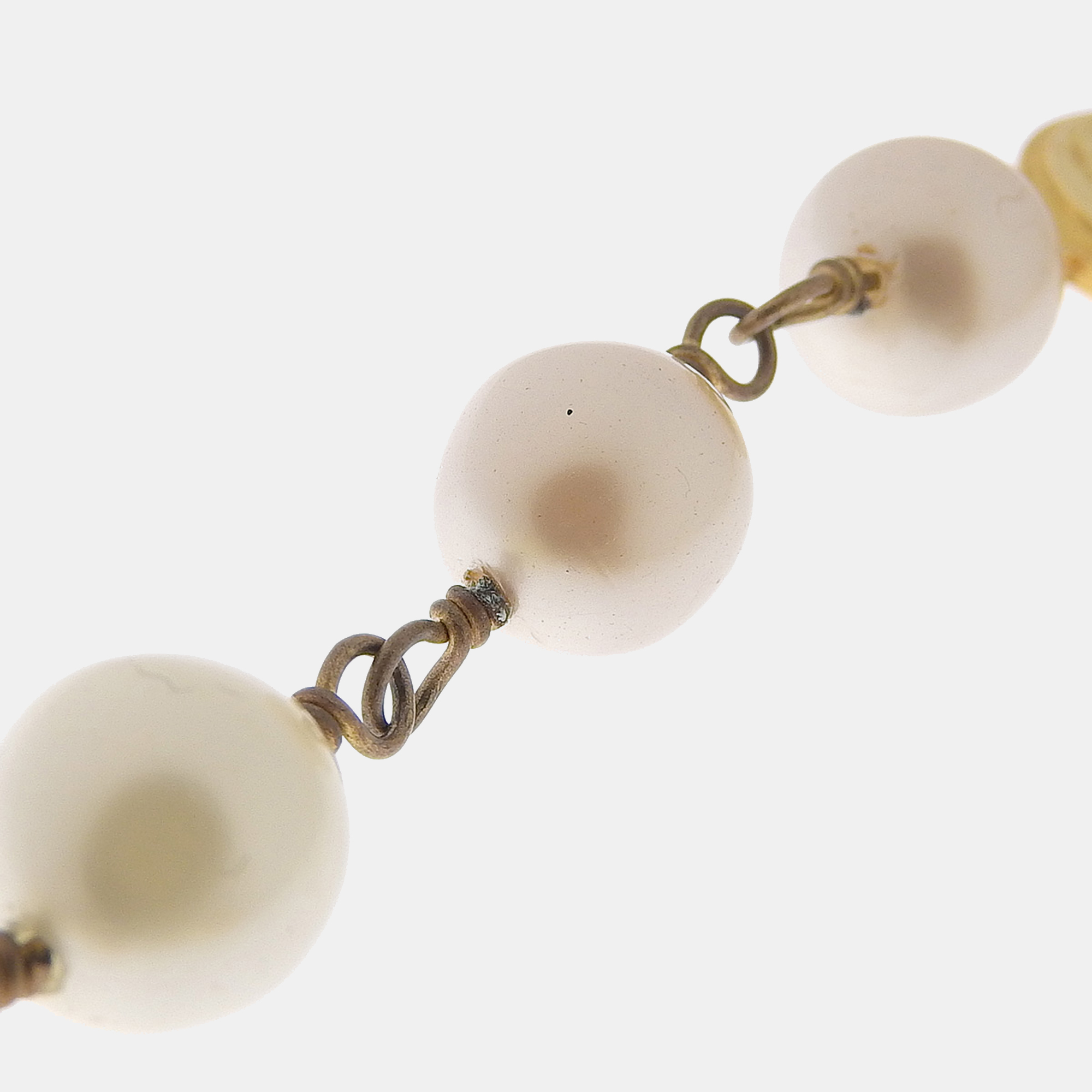 Chanel White Metal CC Faux Pearl Long Necklace