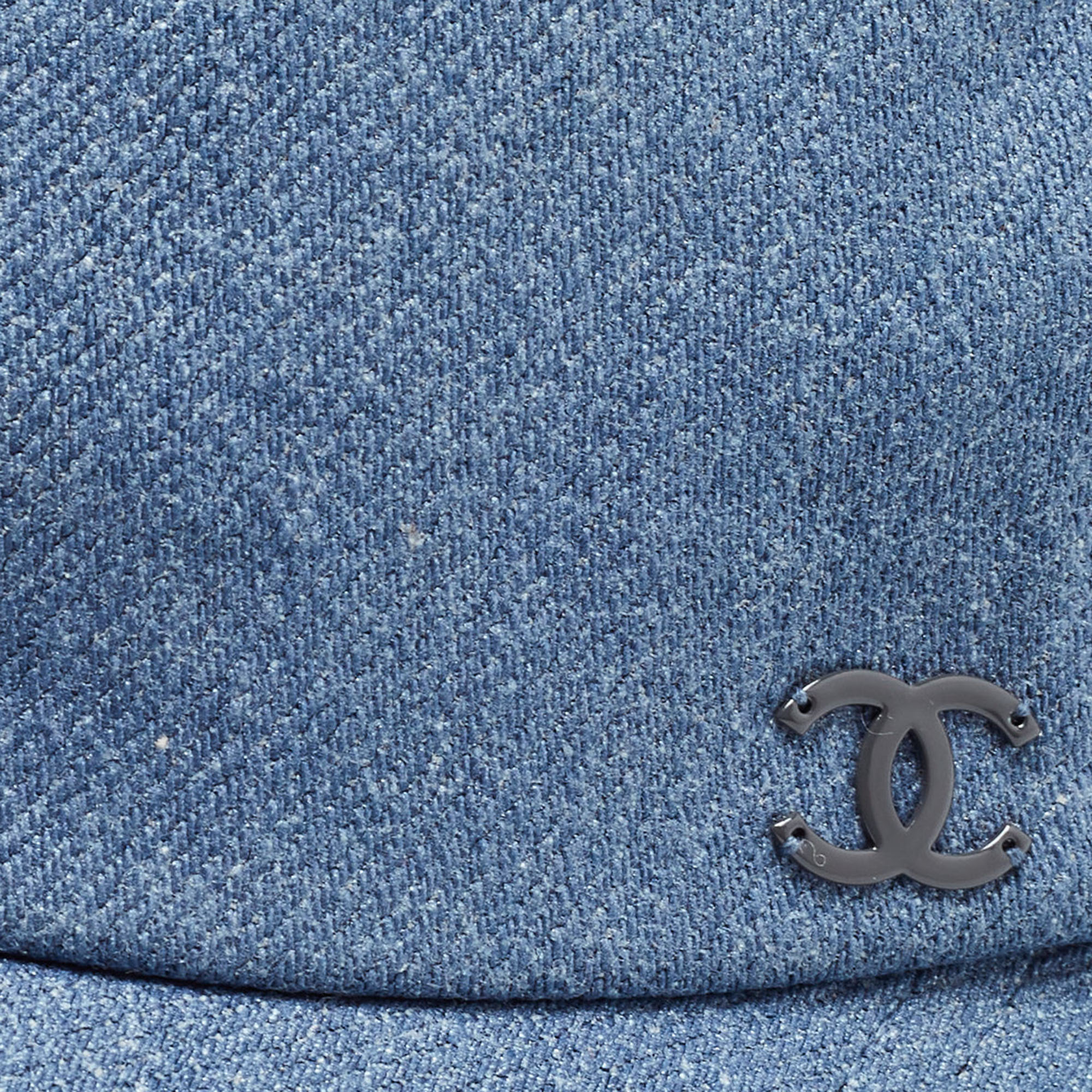 Chanel Blue Cotton Logo Embellished Cap M