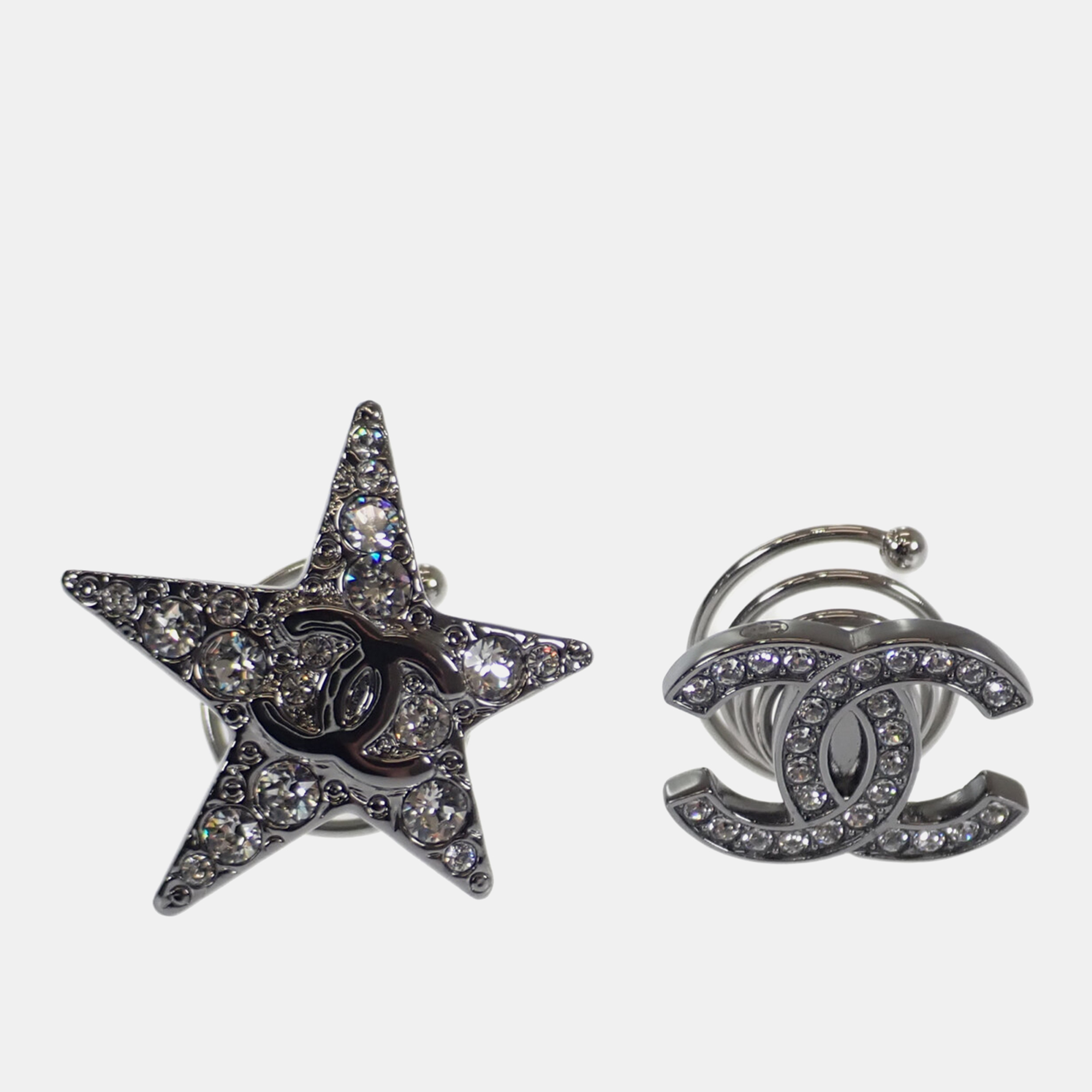 Chanel silver metal cc & star rhinestone hair accessories