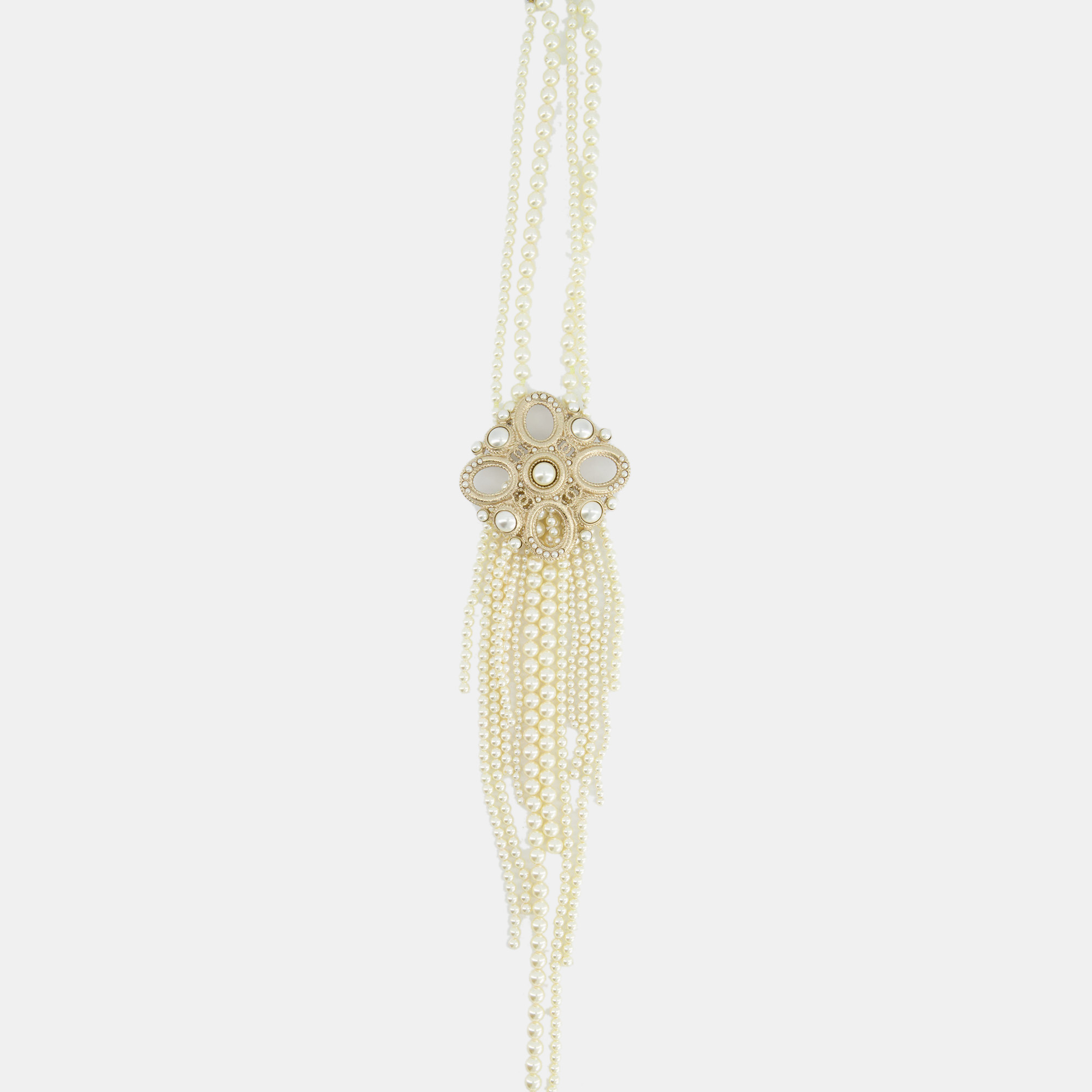Chanel Choker Long Pearl Necklace With Antique Gold Pendant