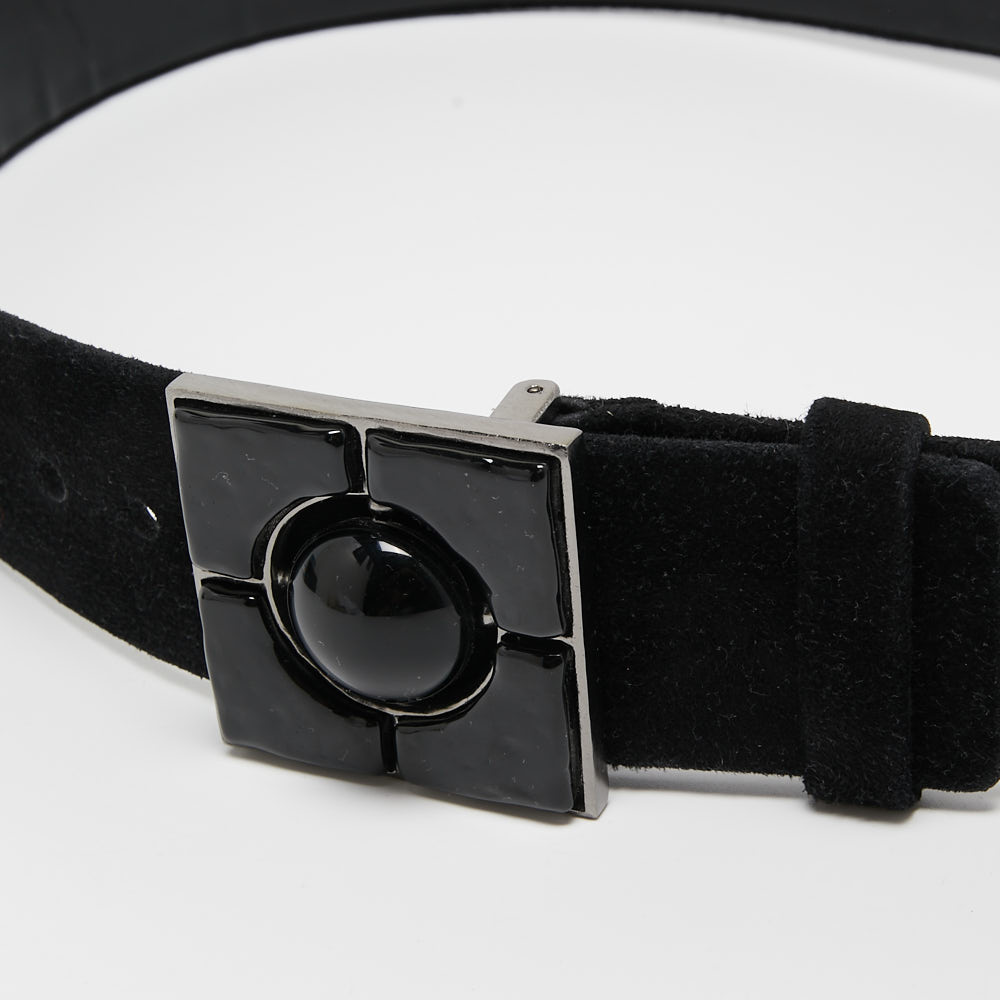Chanel Black Leather And Suede Square Buckle Belt 105CM