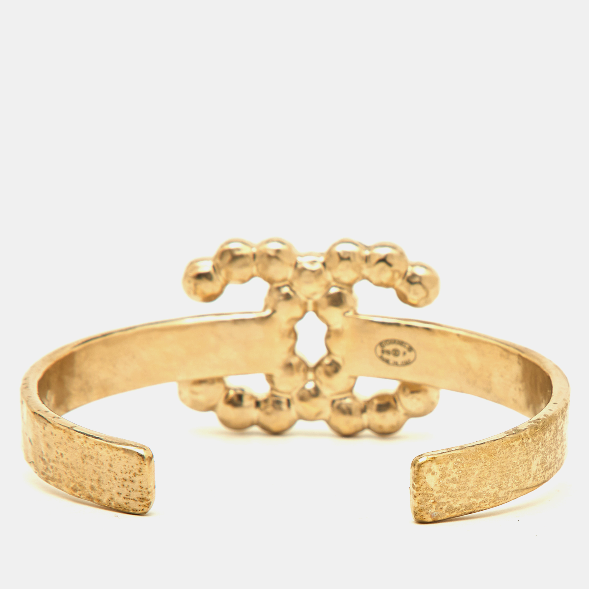 Chanel CC Faux Pearl Gold Tone Open Cuff Bracelet