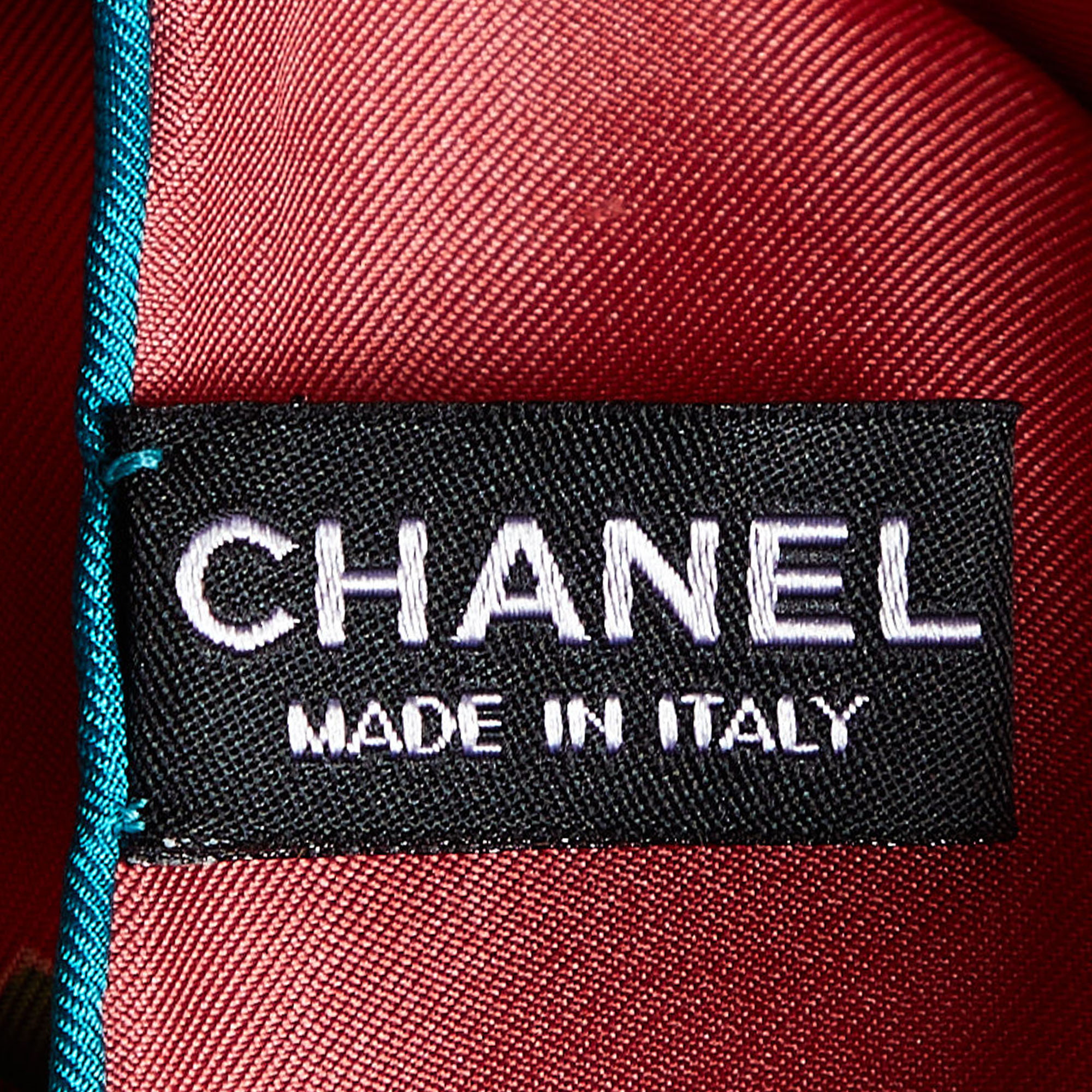 Chanel Red Geometric Logo Print Silk Square Scarf