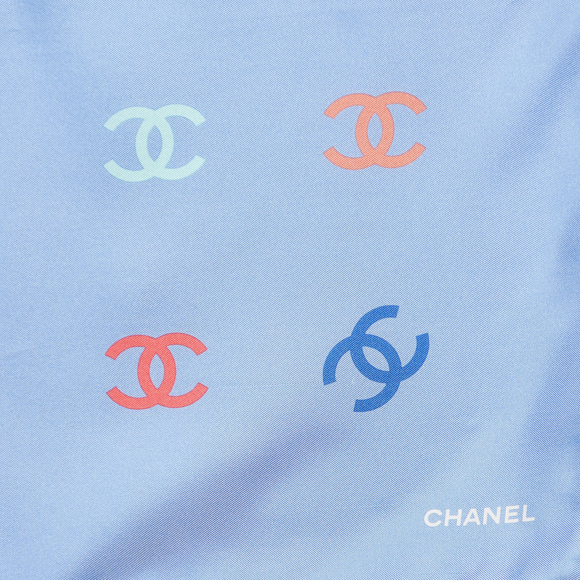 Chanel Light Blue All-over CC Print Silk Square Scarf