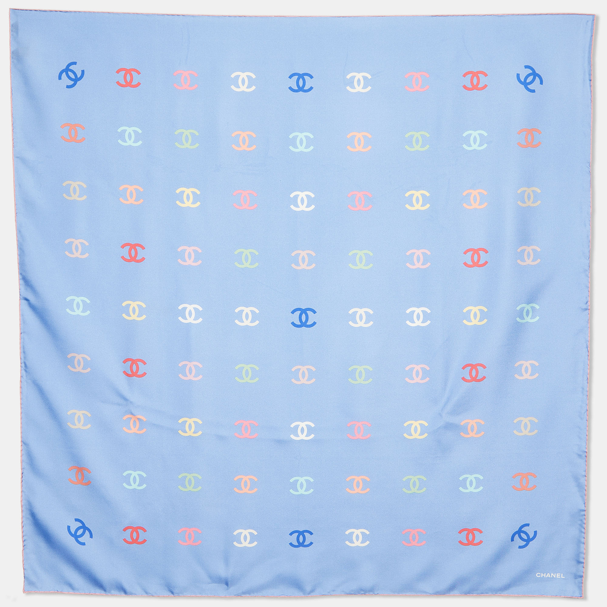 Chanel Light Blue All-over CC Print Silk Square Scarf