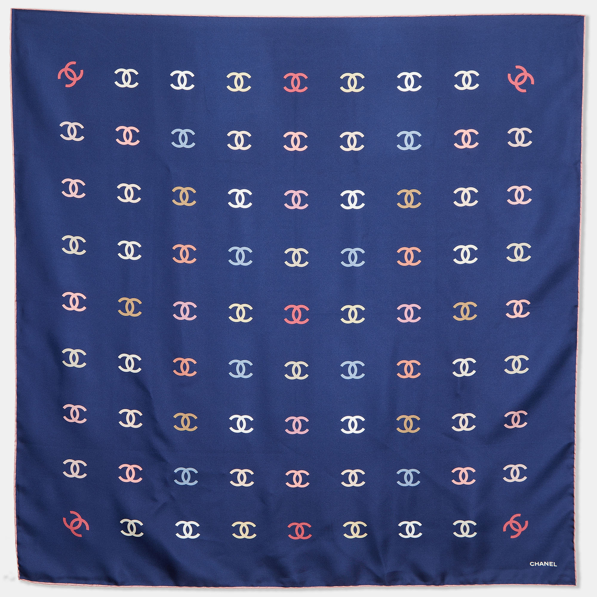 Chanel Navy Blue All-Over CC Print Silk Square Scarf