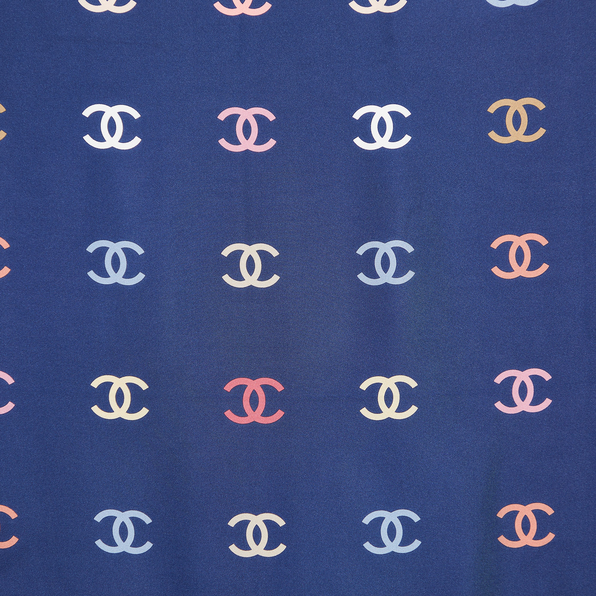 

Chanel Navy Blue All-Over CC Print Silk Square Scarf