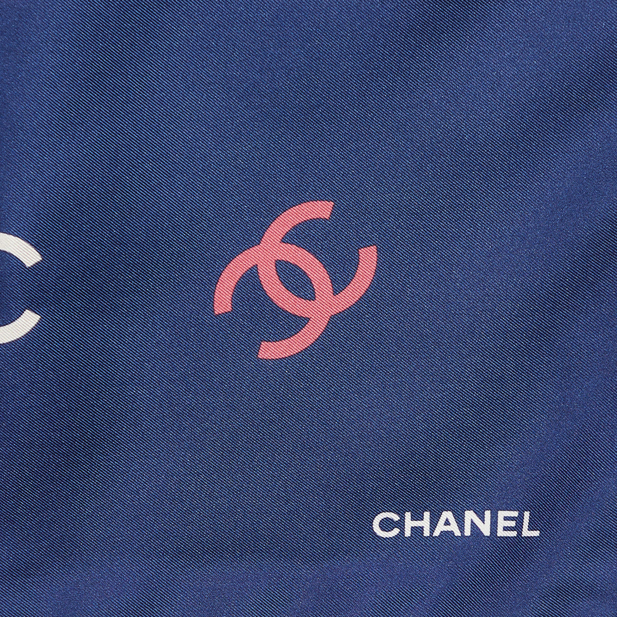 Chanel Navy Blue All-Over CC Print Silk Square Scarf