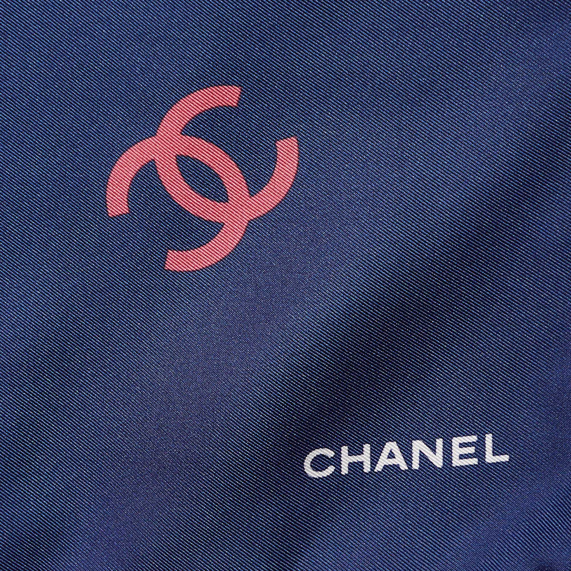 Chanel Navy Blue All-over CC Print Silk Square Scarf