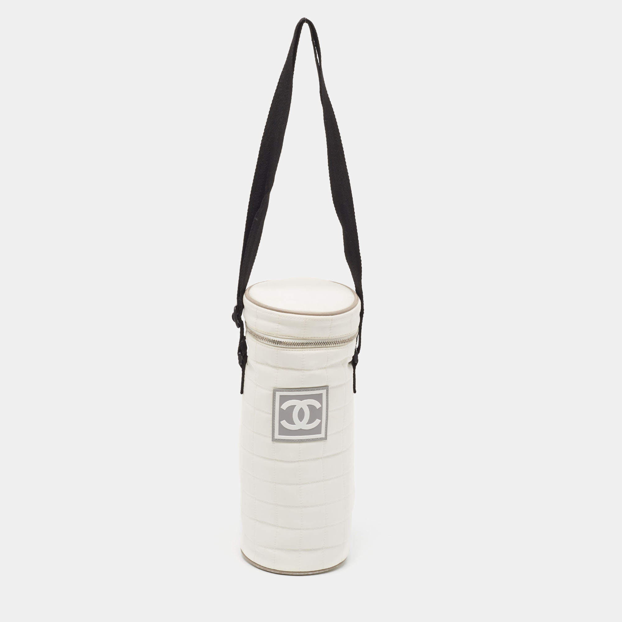 Chanel White Quilted Nylon Sport Line Bottle Holder