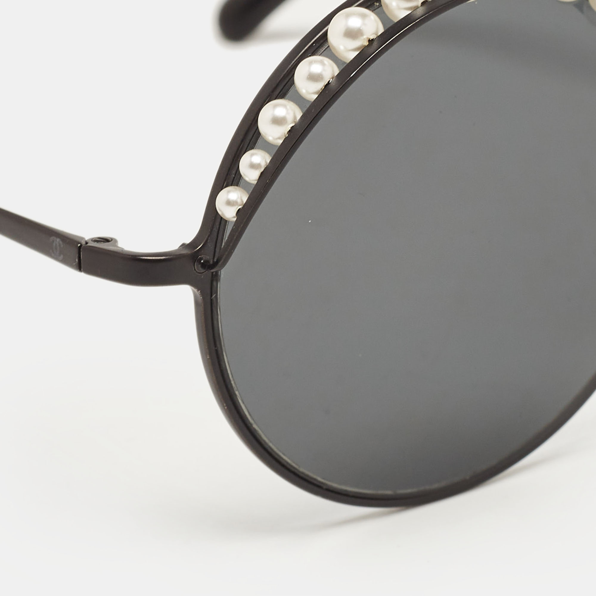 Chanel Black 4234-H Pearl Embellished Round Sunglasses