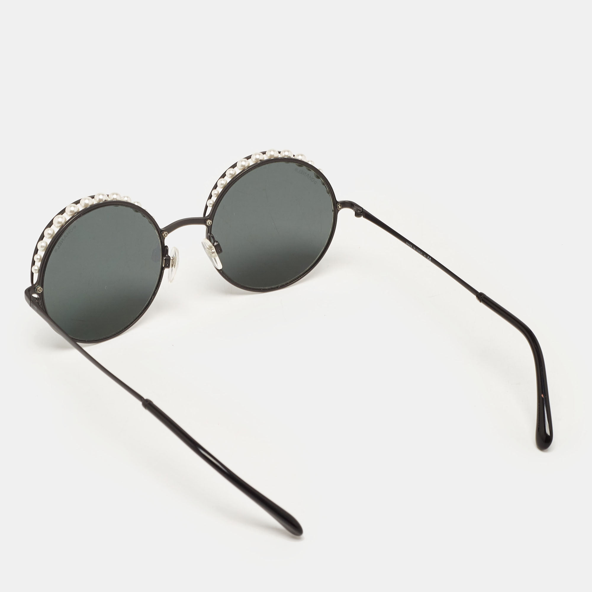 Chanel Black 4234-H Pearl Embellished Round Sunglasses
