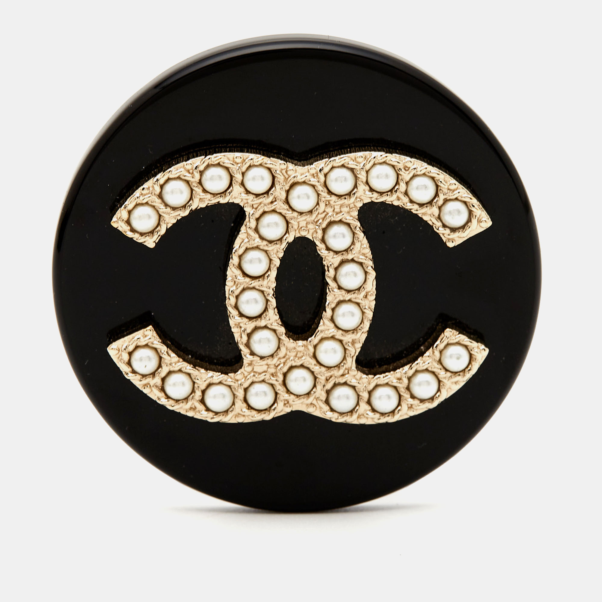 Chanel CC Resin Faux Pearl Gold Tone Brooch