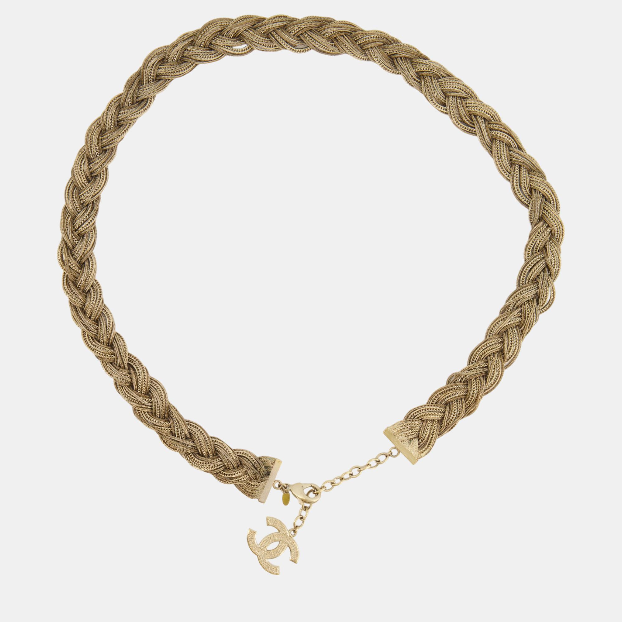 Chanel Gold Braided Belt With Gold CC Logo Detail Size 75cm