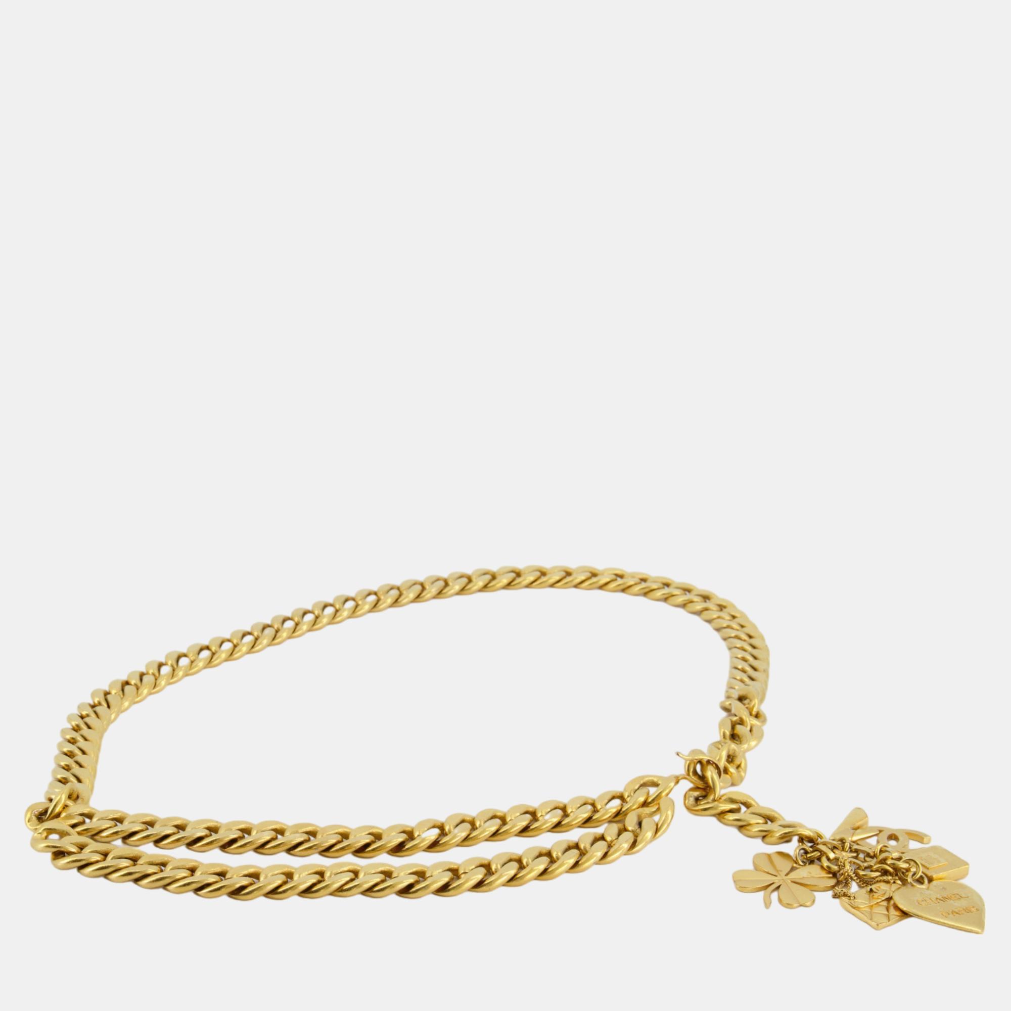 Chanel Yellow Gold Chain Belt With CC Logo And Charms Details