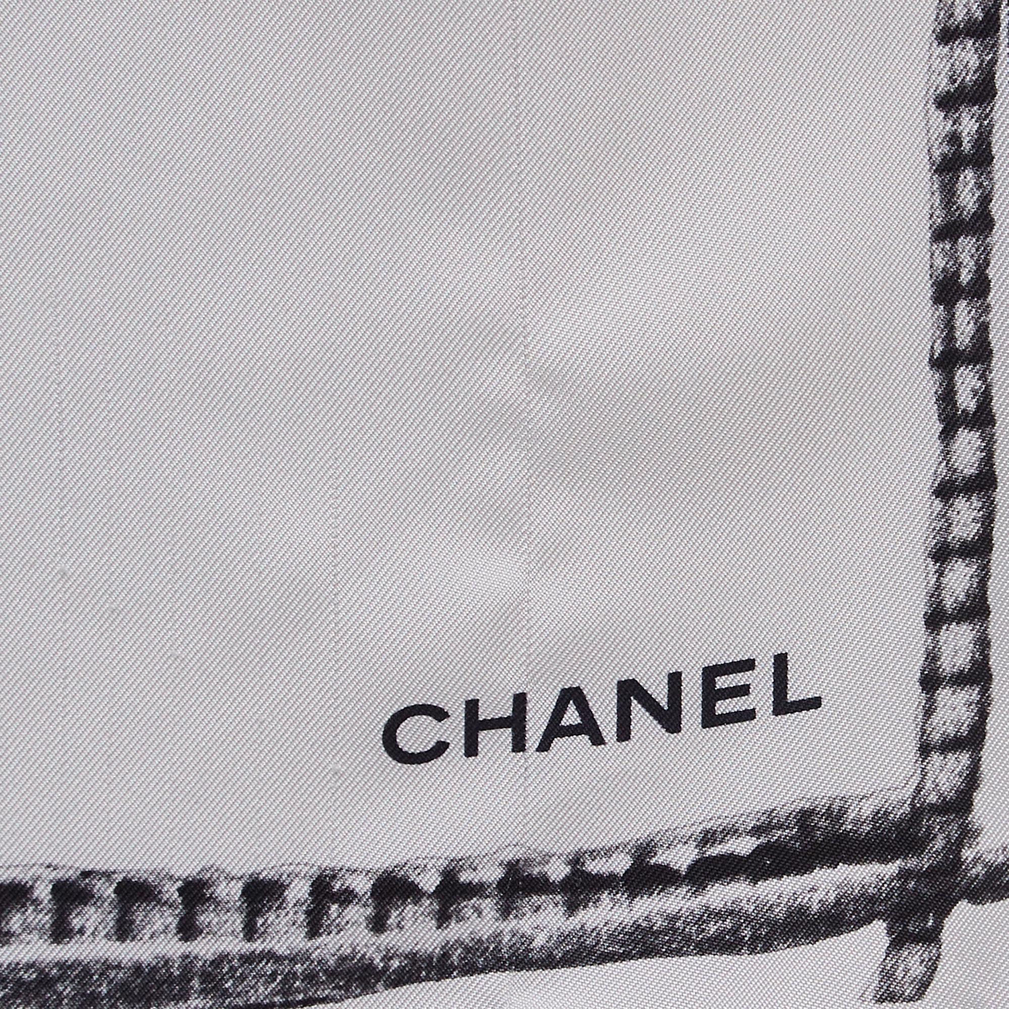 Chanel White Camellia Flower Print Silk Square Scarf