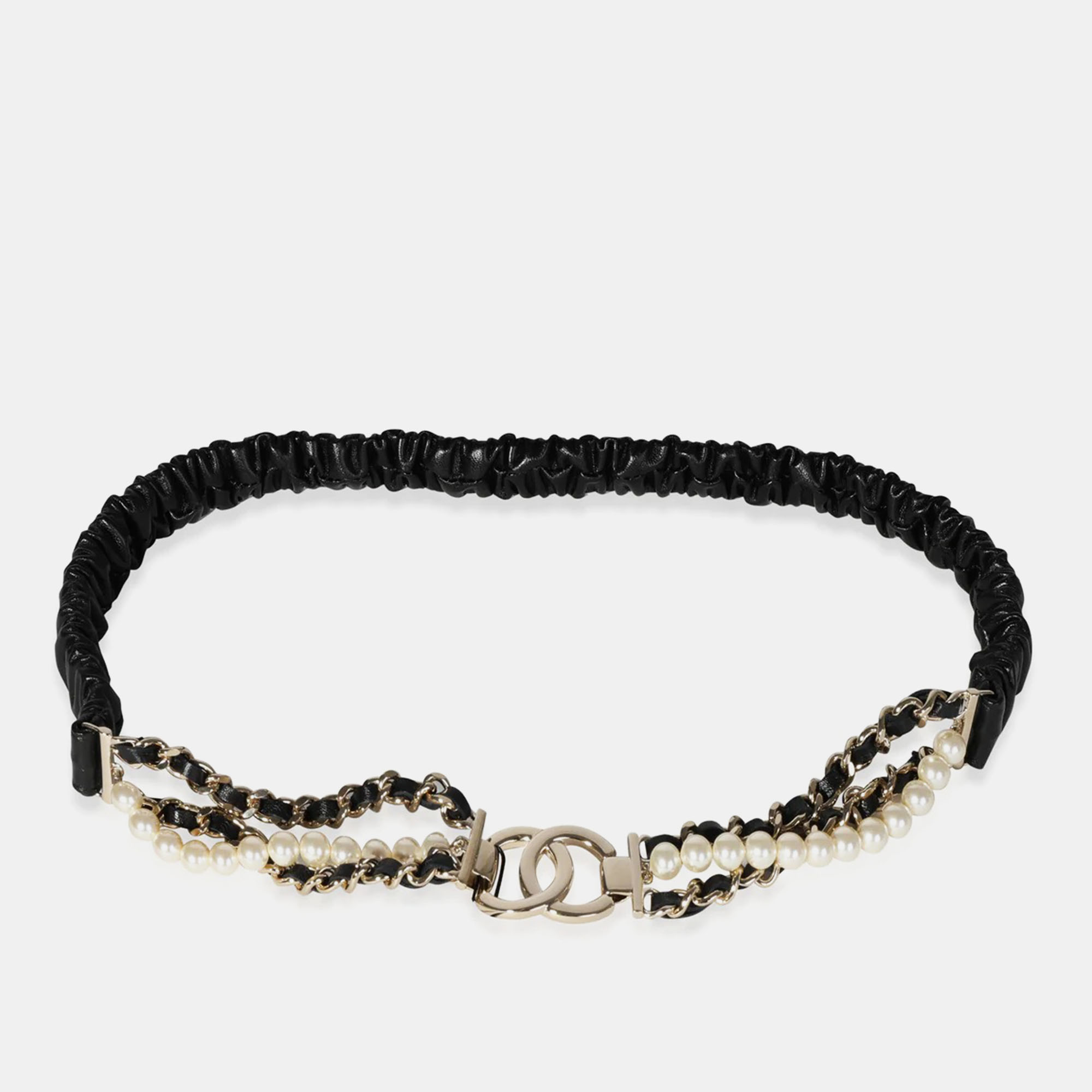 Chanel black faux pearl accents waist belt