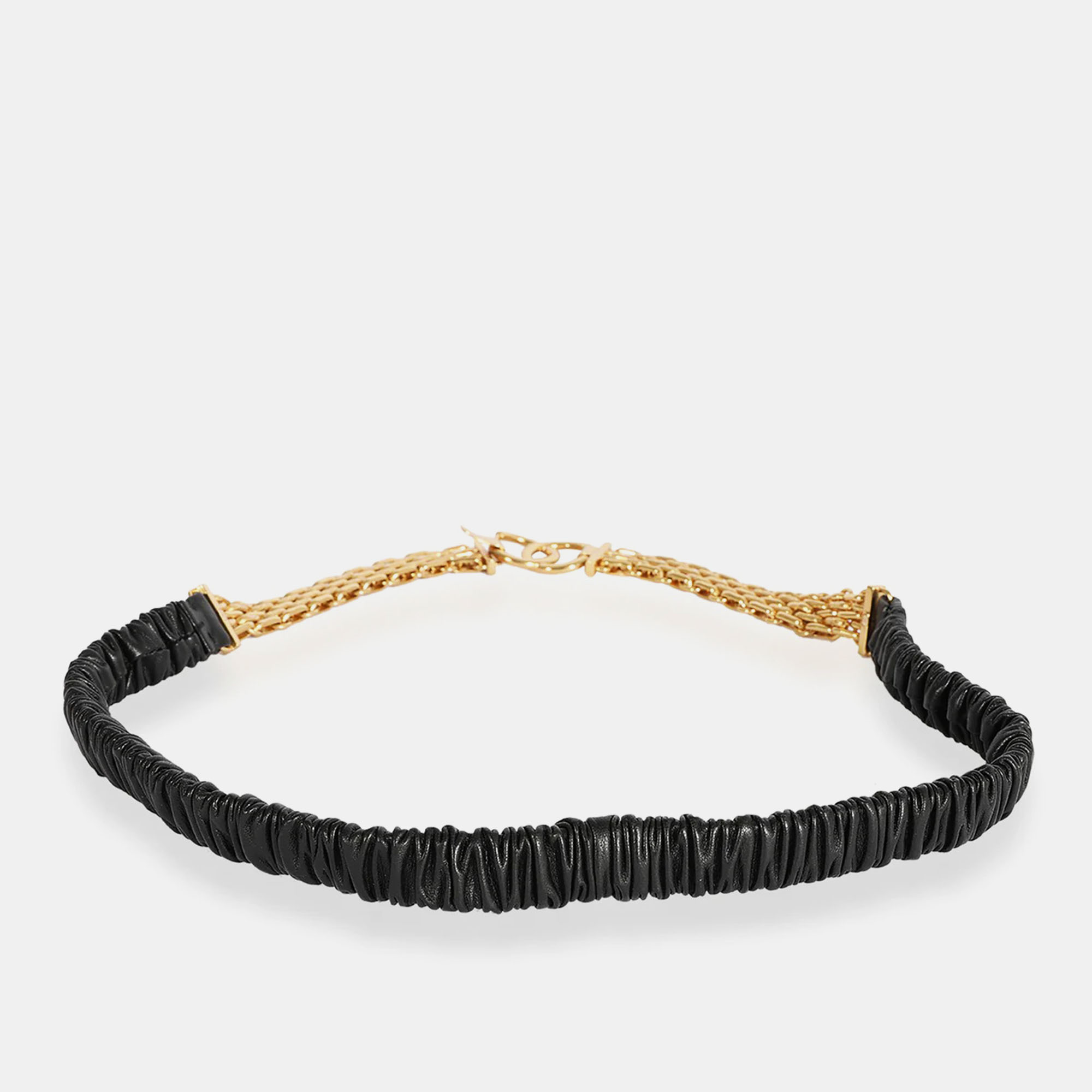 Chanel black elastic lambskin & gold chain cc belt