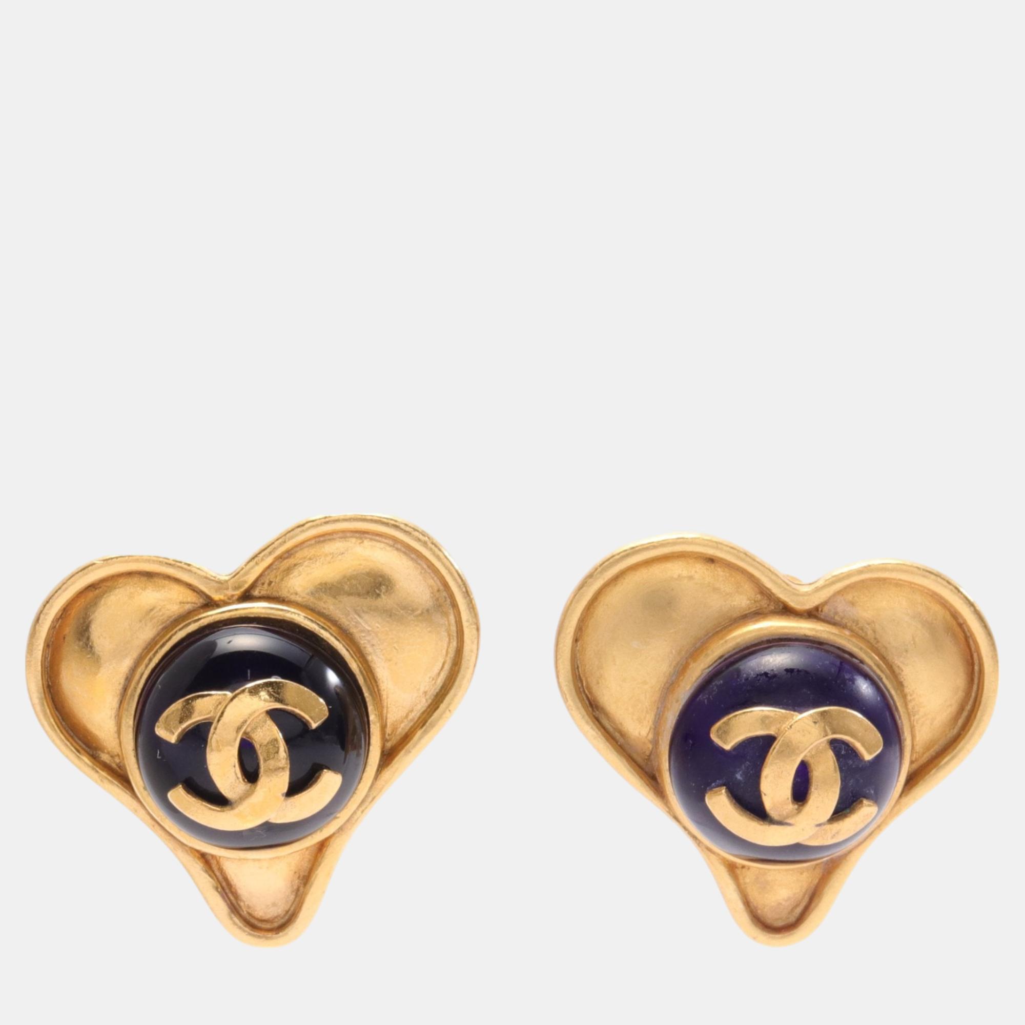Chanel coco mark earrings gp gripore gold dark blue 95p