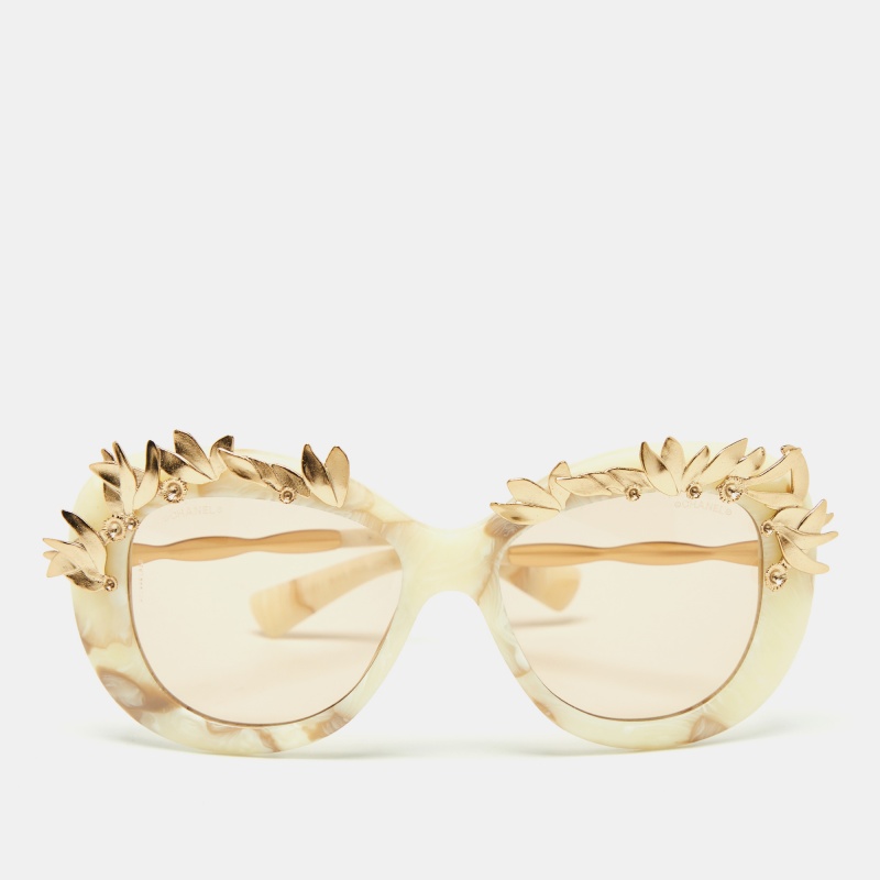 Chanel beige/gold acetate greece square sunglasses