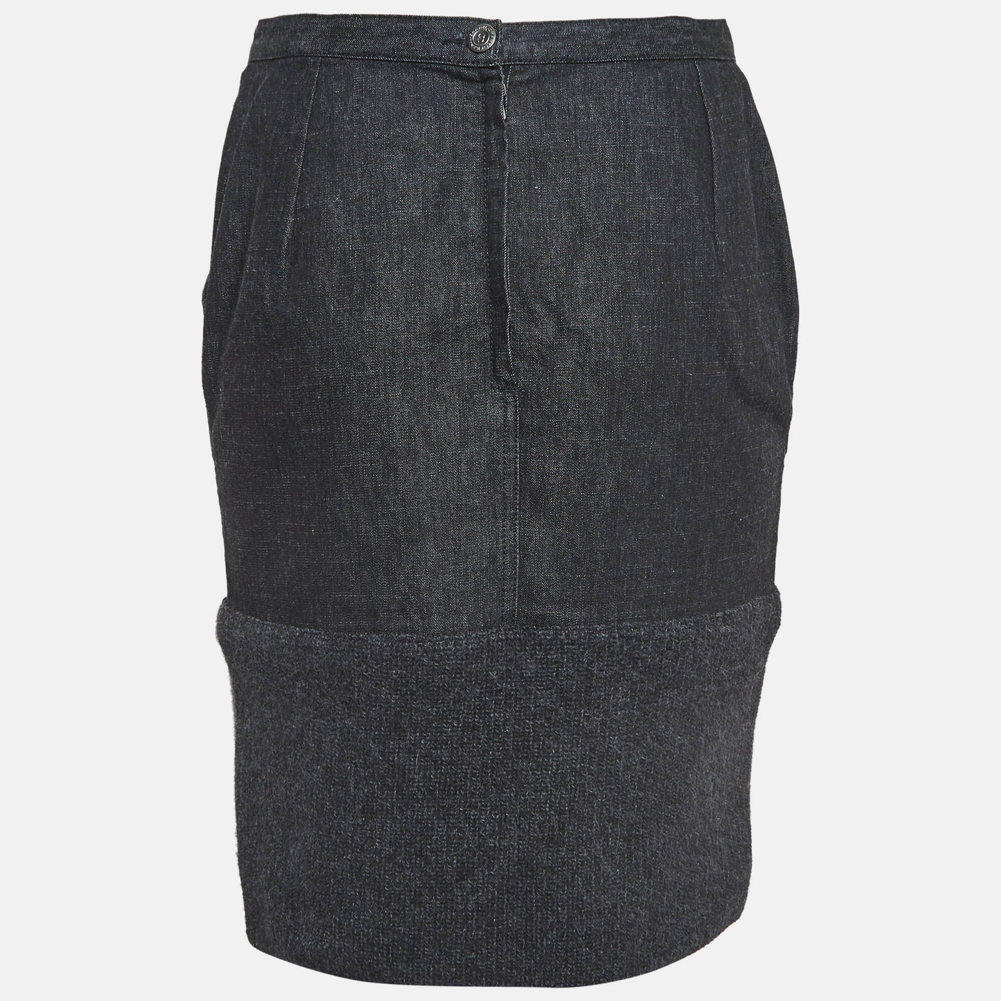 Chanel black denim & wool pencil skirt m