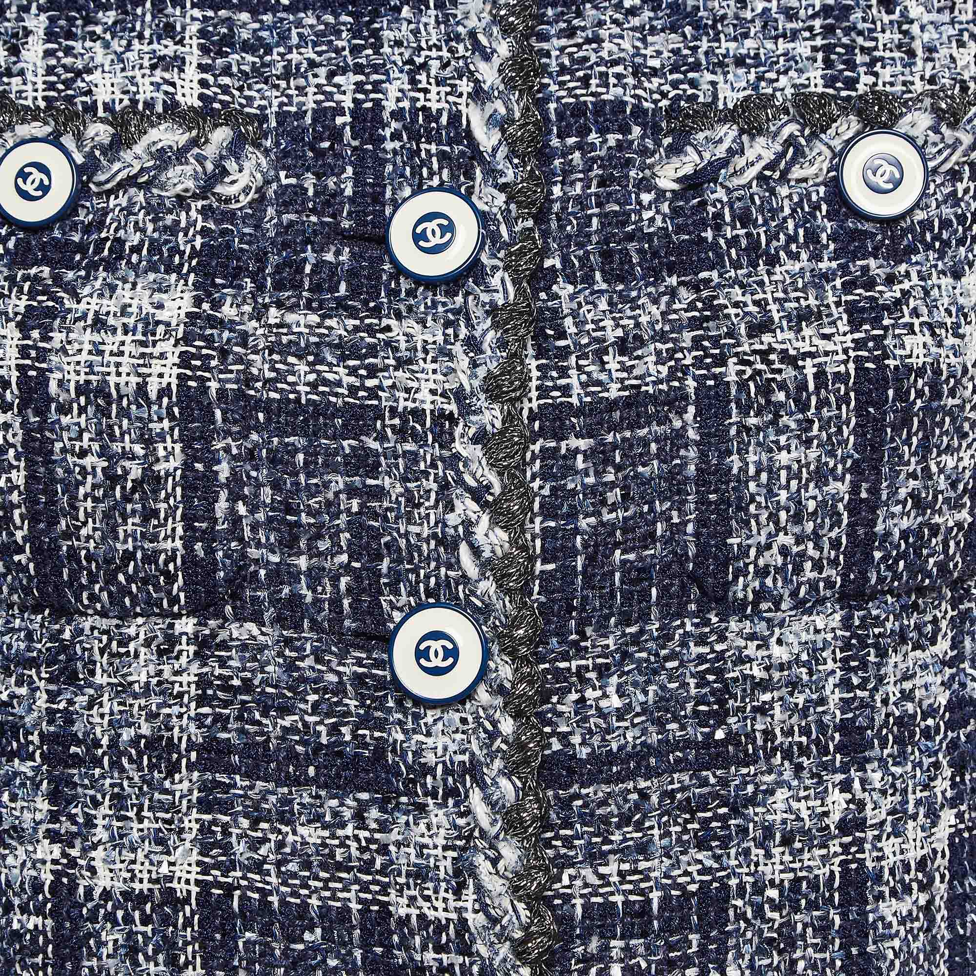 Chanel Blue Fringed Tweed Jacket S