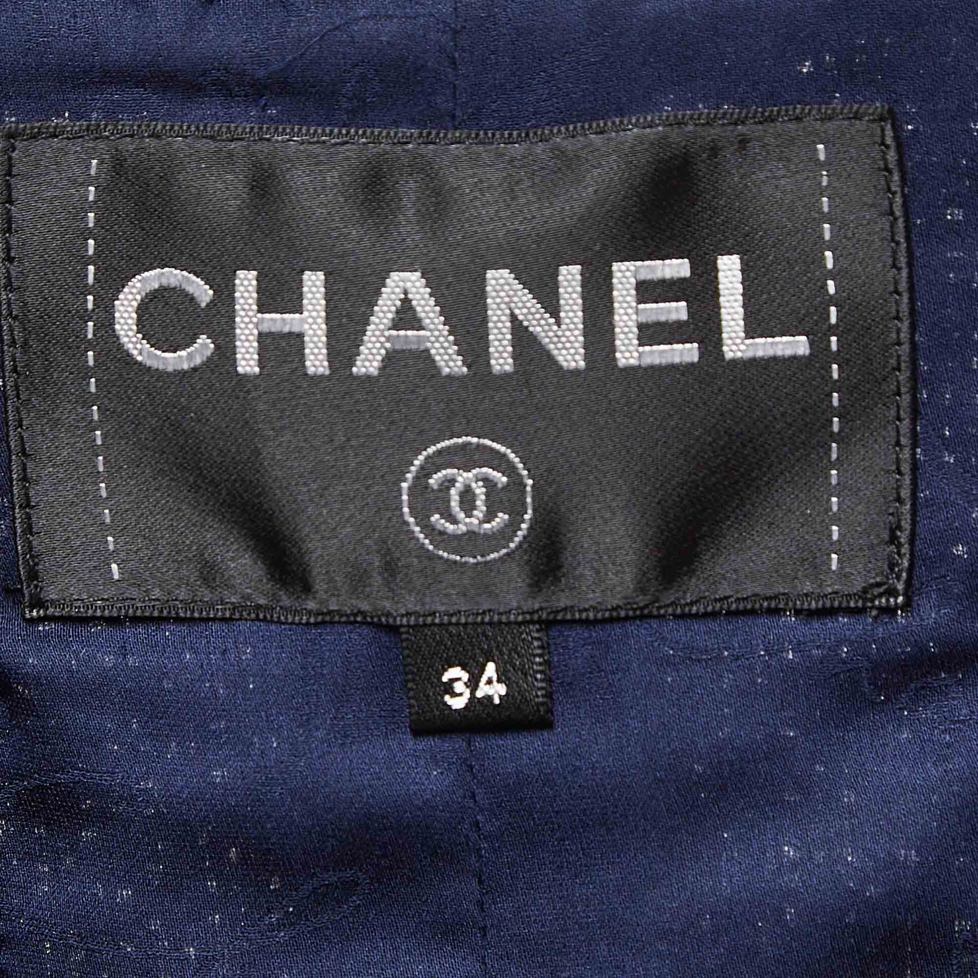 Chanel Blue Fringed Tweed Jacket S