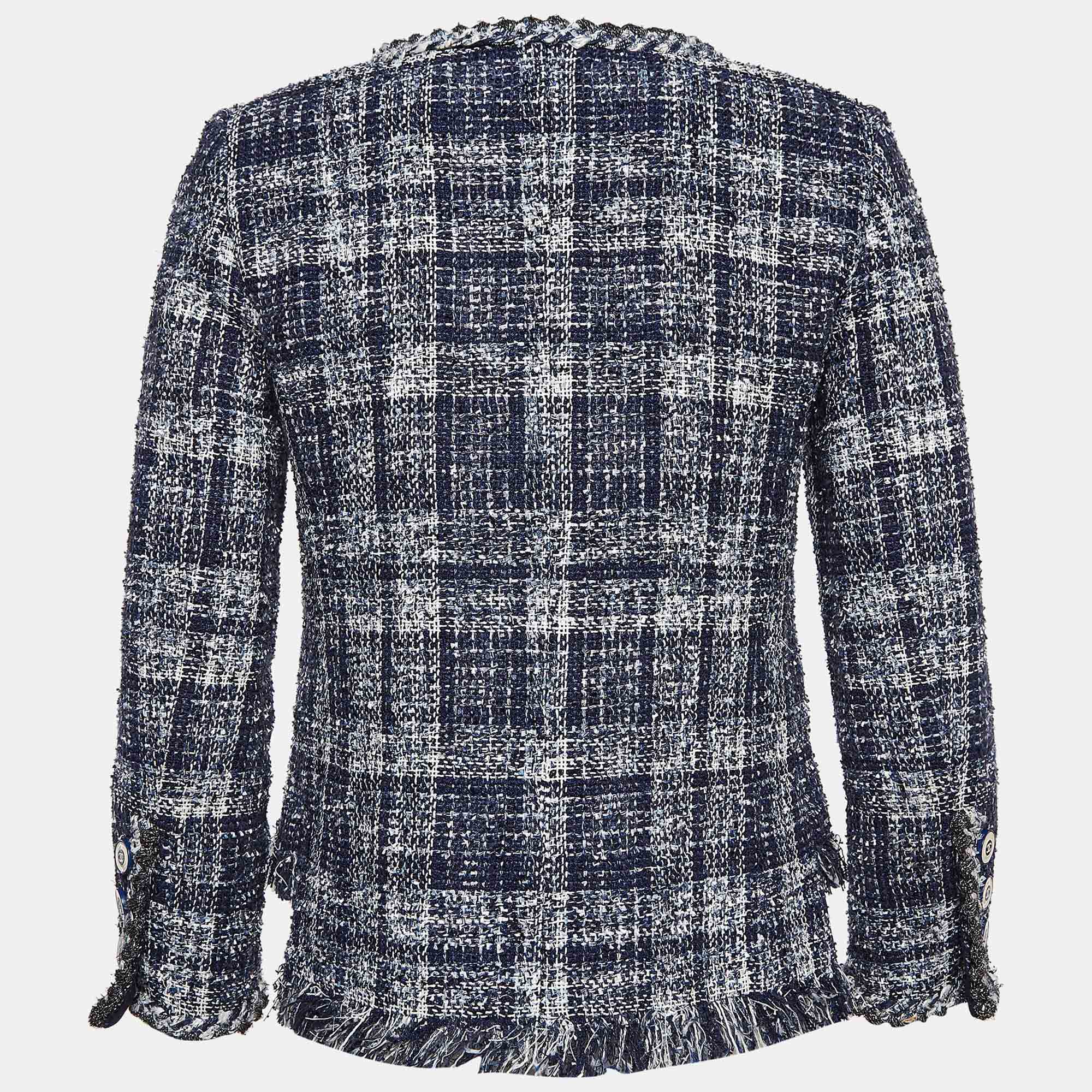 Chanel Blue Fringed Tweed Jacket S