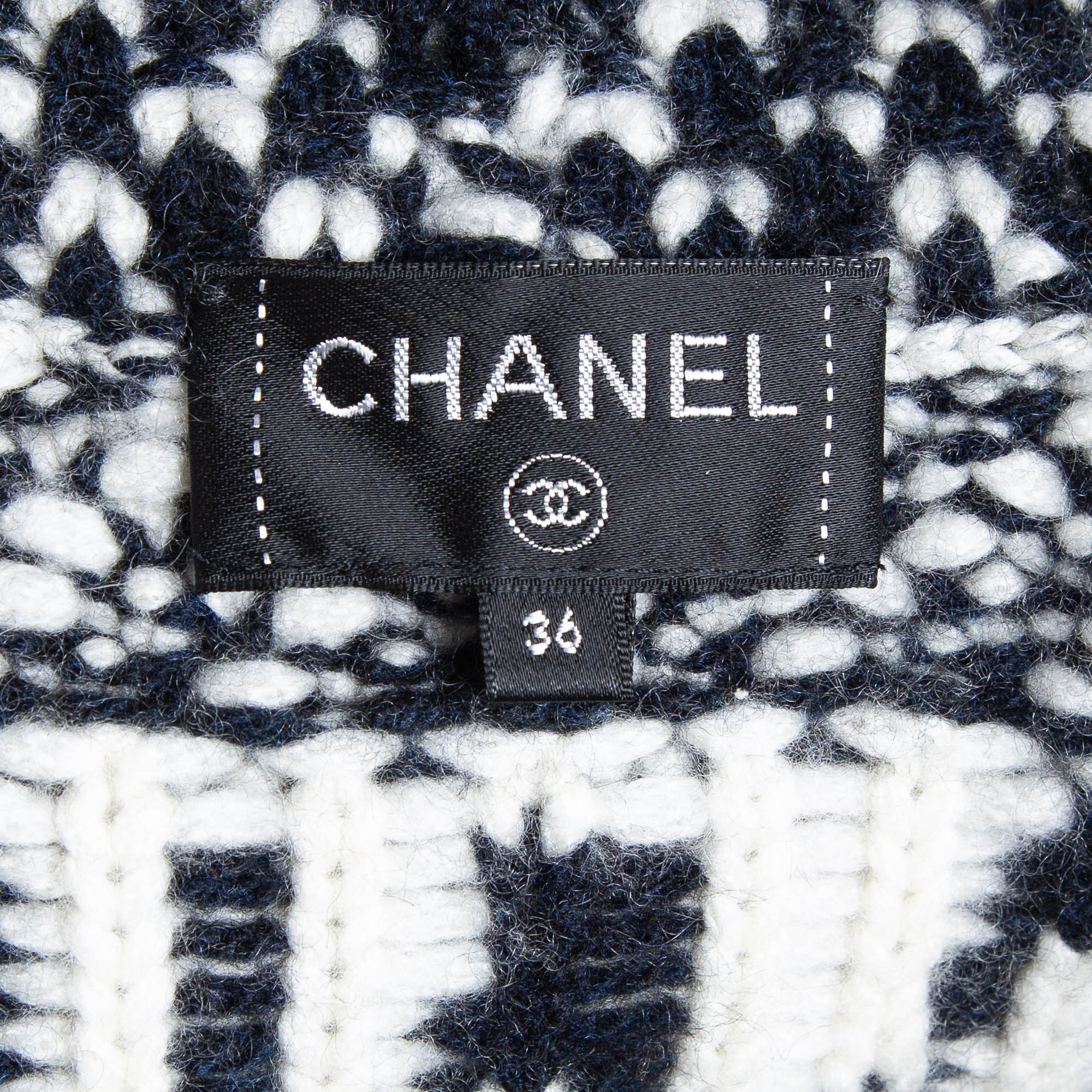 Chanel Black/White Intarsia Knit Cashmere Belted Cardigan S