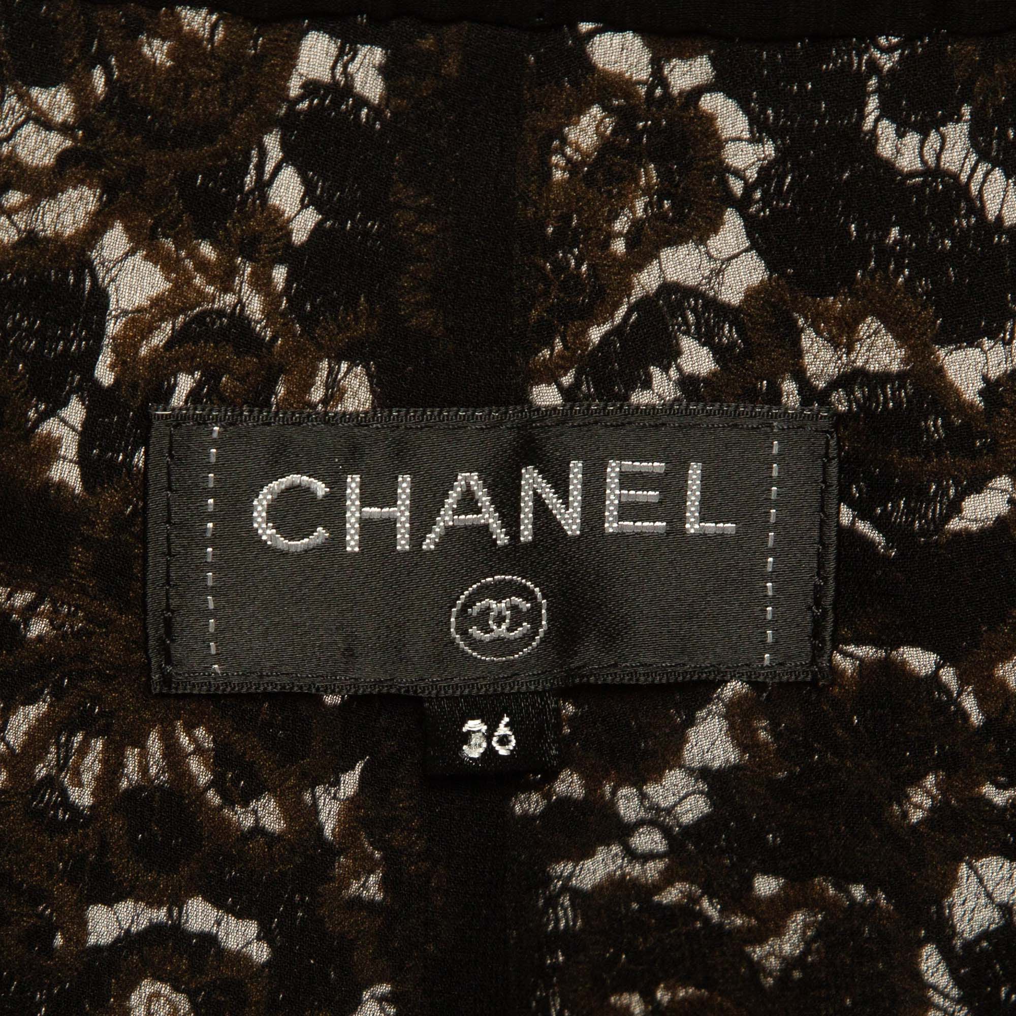 Chanel Brown/Black Floral Lace Skinny Pants S