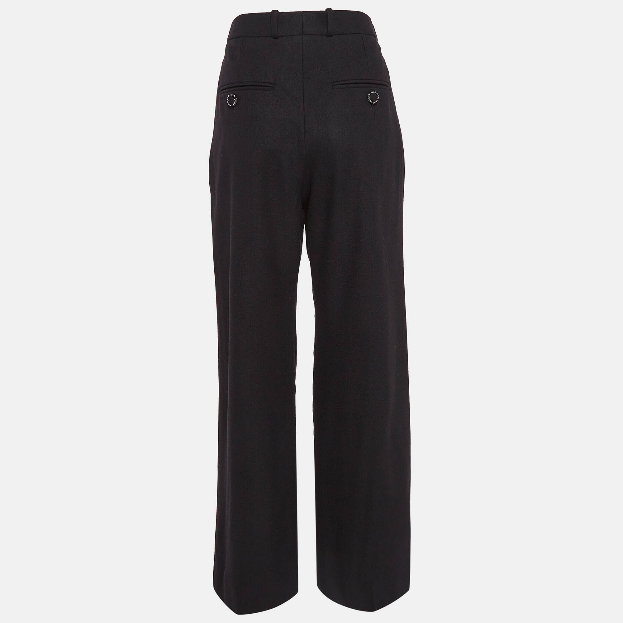 Chanel Black Wool Wide Leg Trousers S