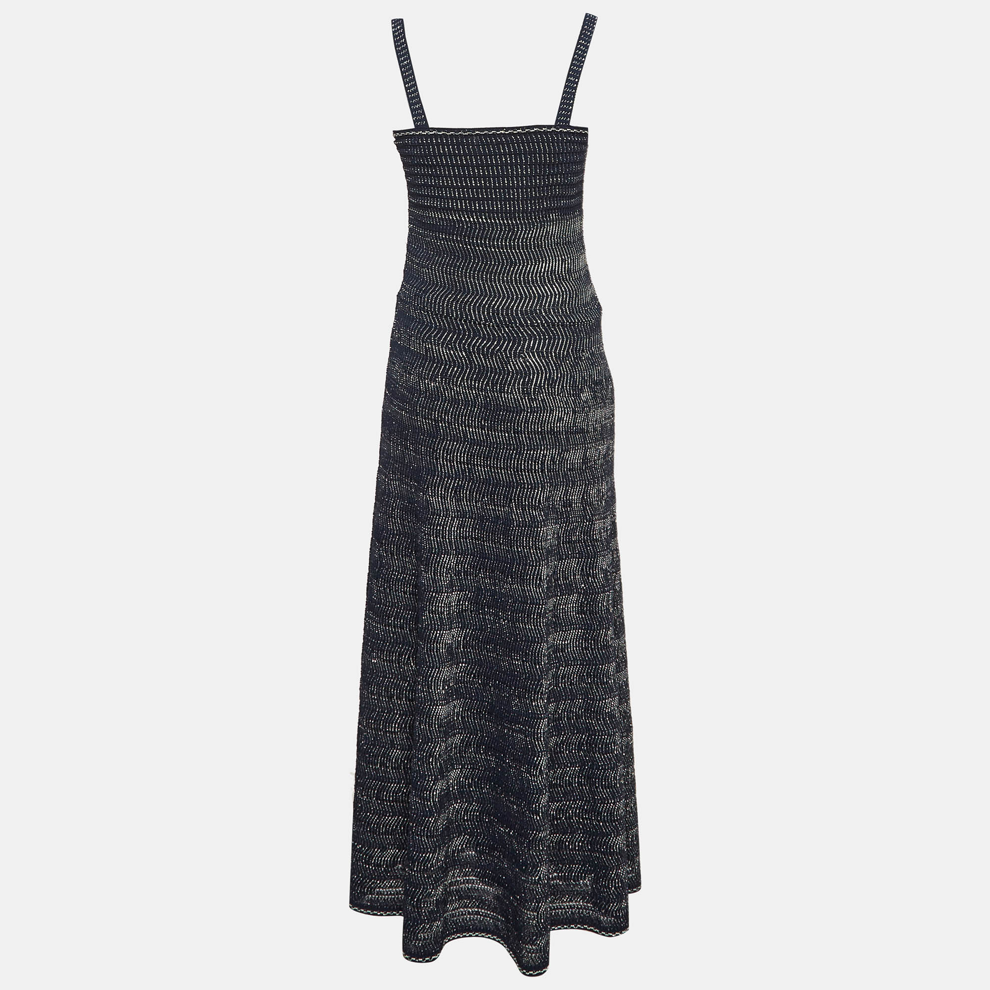 Chanel Navy Blue Patterned Knit Sleeveless Long Dress S