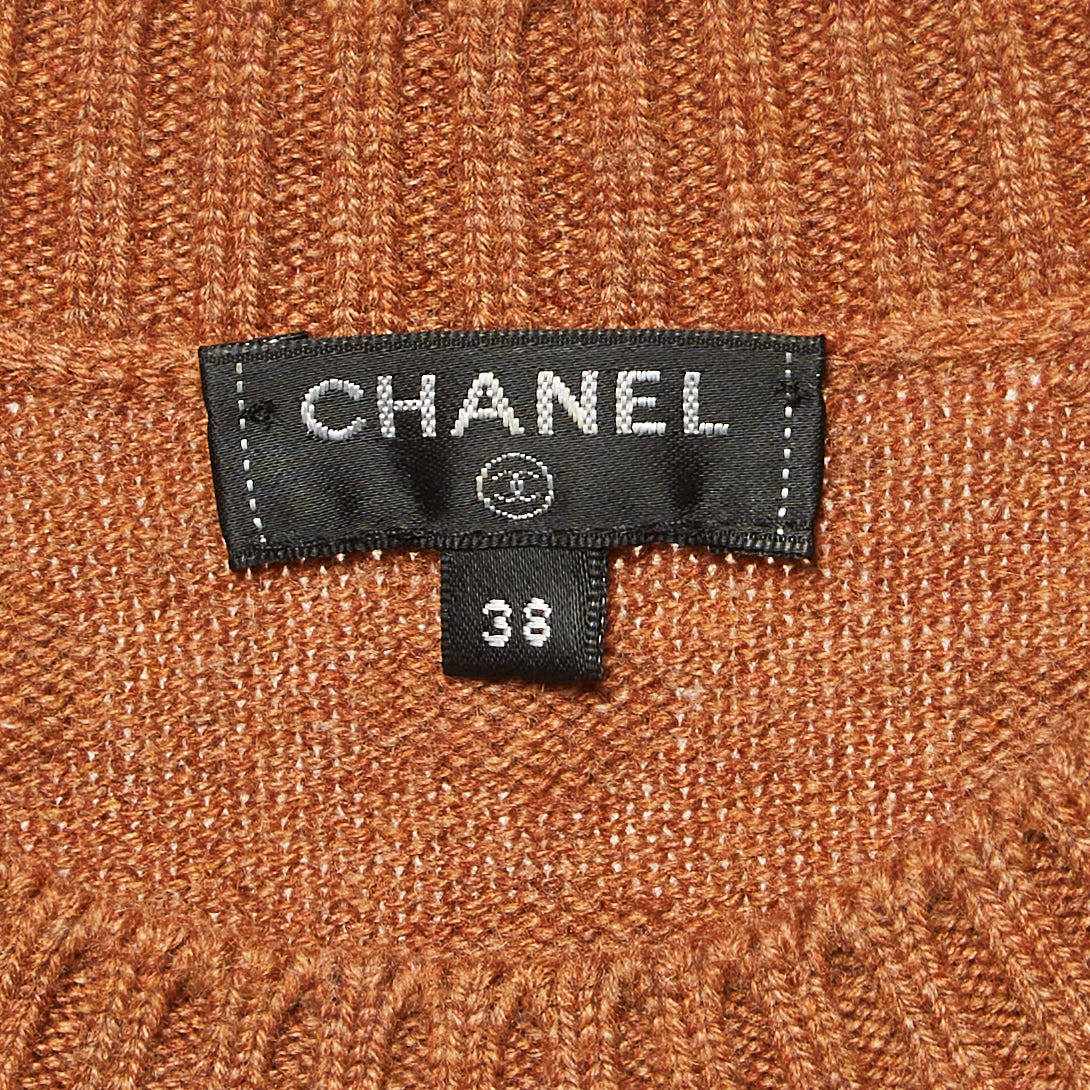 Chanel Brown Embellished Cashmere Knit Tunic Sweater M