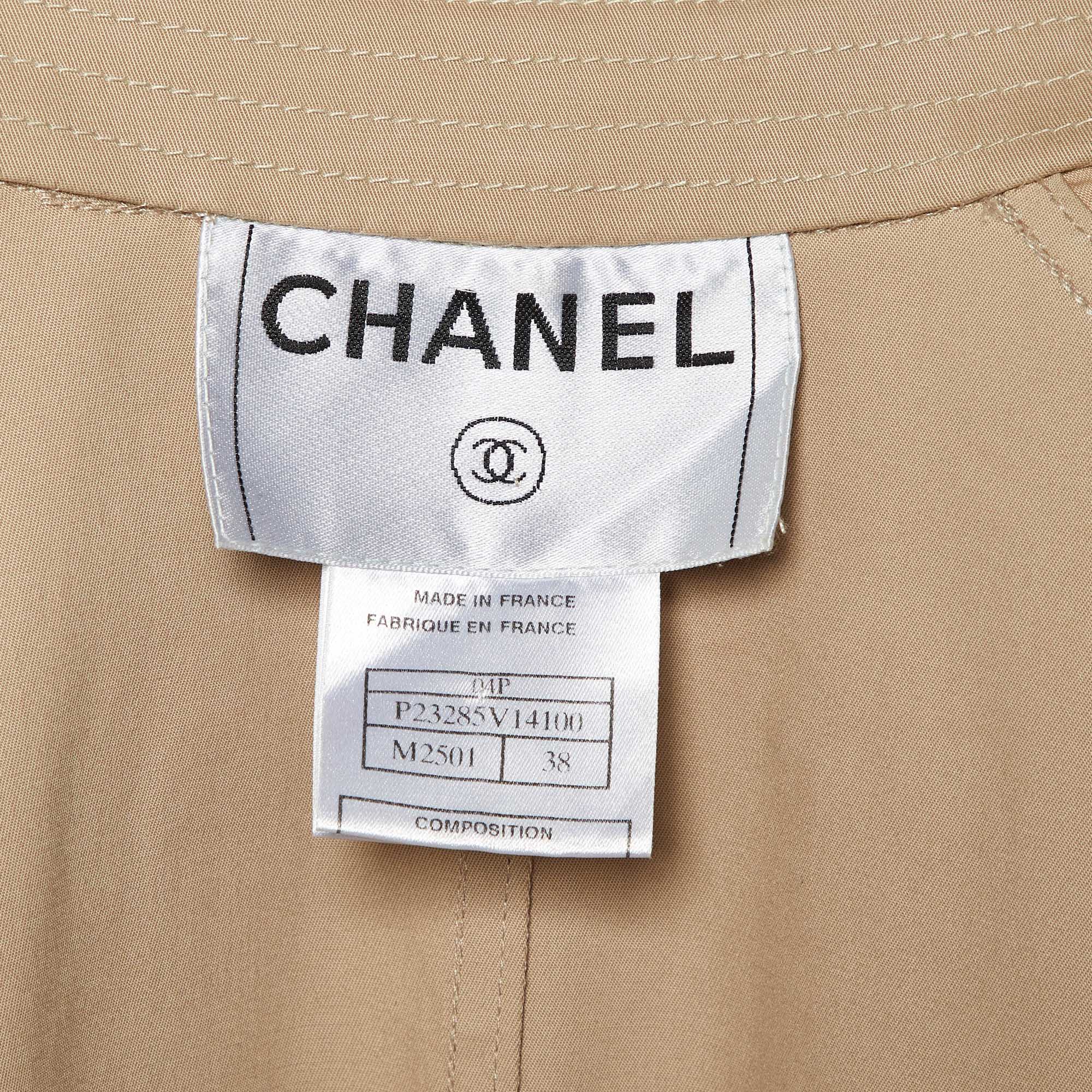 Chanel Beige Cotton Tweed Trim Trench Coat M