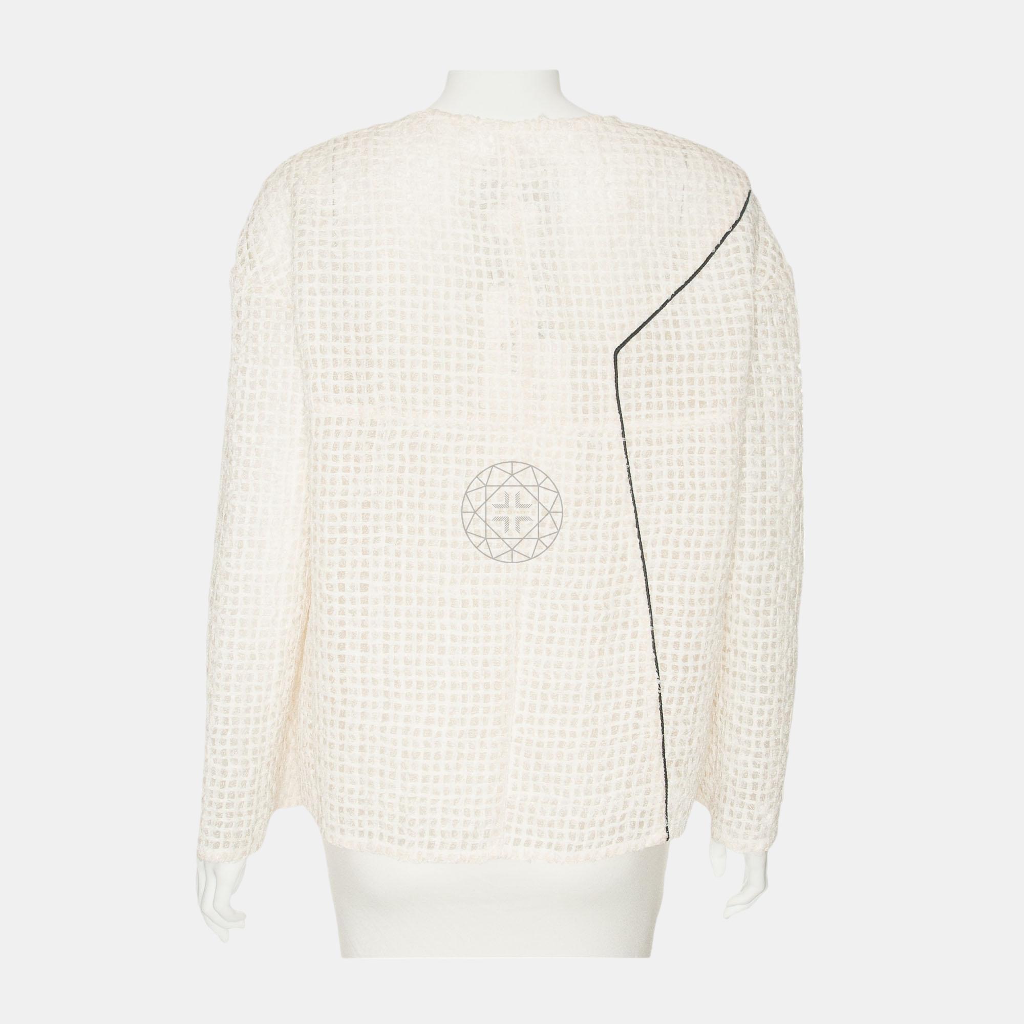 Chanel Cream Monochrome Mesh Jacket L