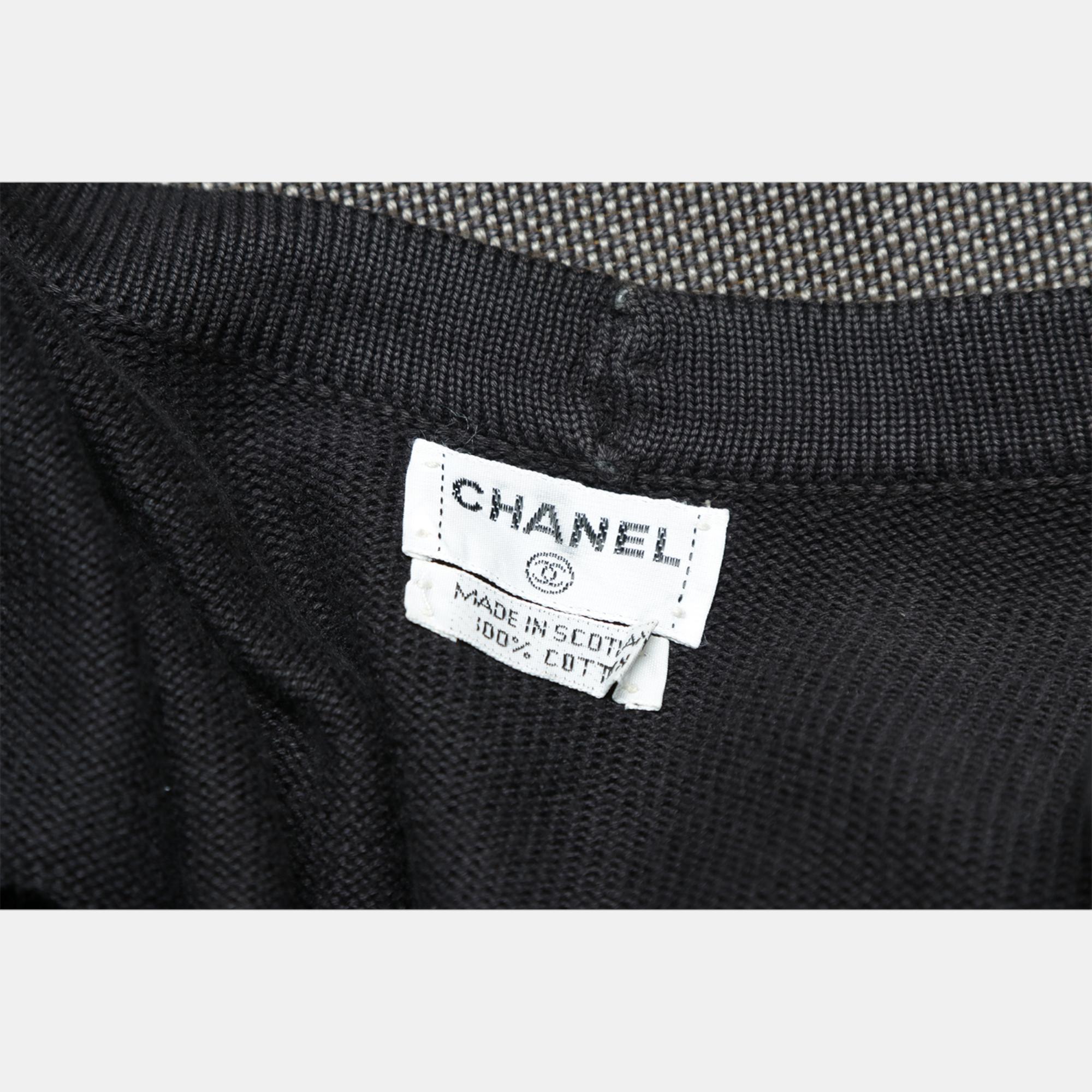 Chanel Black CC Logo Button Cardigan XL