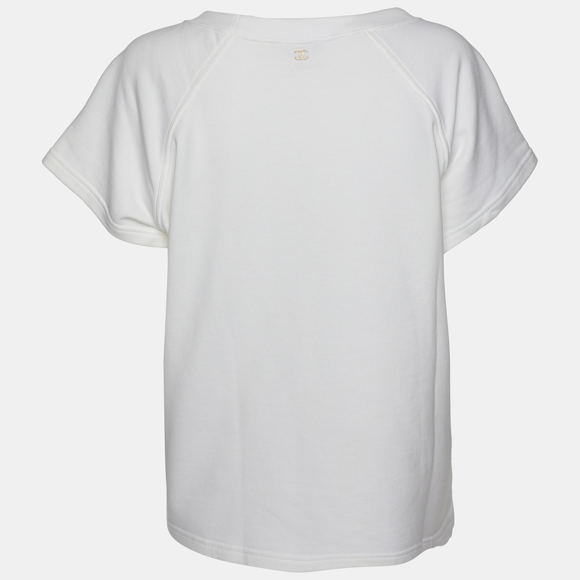 Chanel Cream Cotton CC Logo T-Shirt L