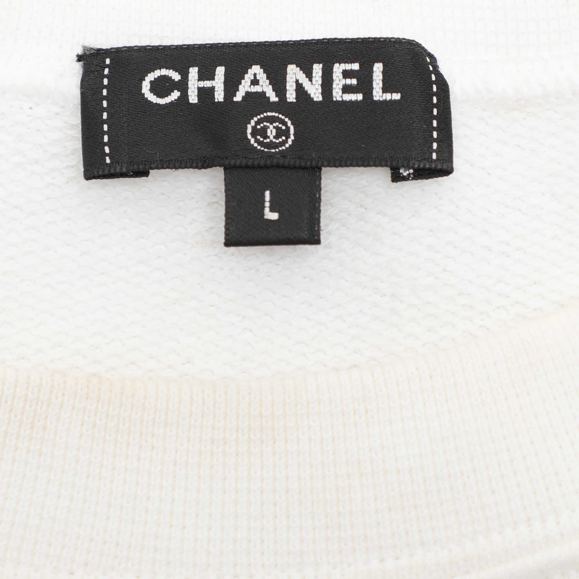 Chanel Cream Cotton CC Logo T-Shirt L