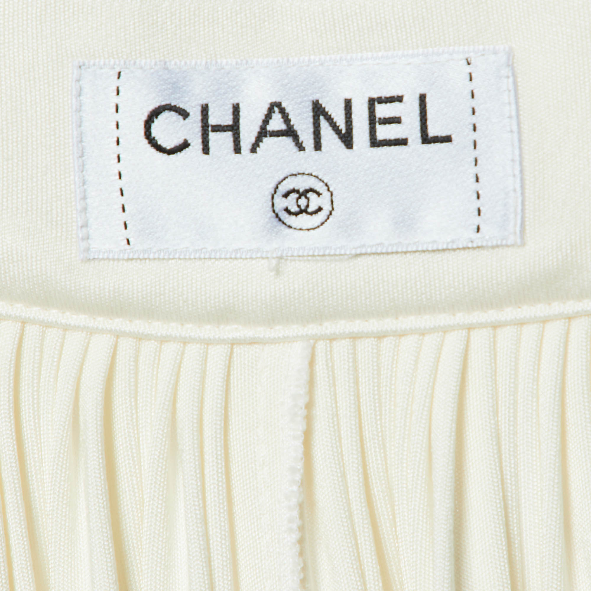 Chanel Cream/Ivory Jersey Pleated Palazzo Pants L