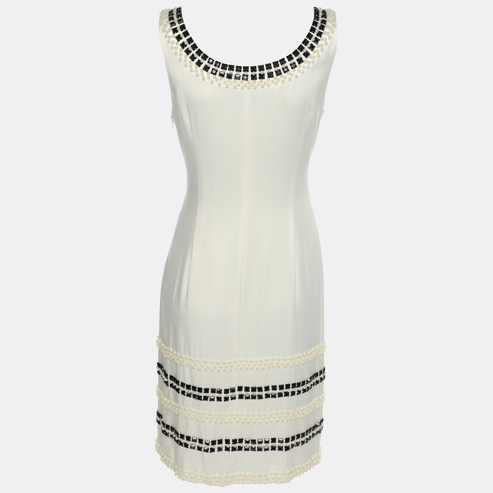 Chanel White Silk Embellished Sleevless Midi Dress L